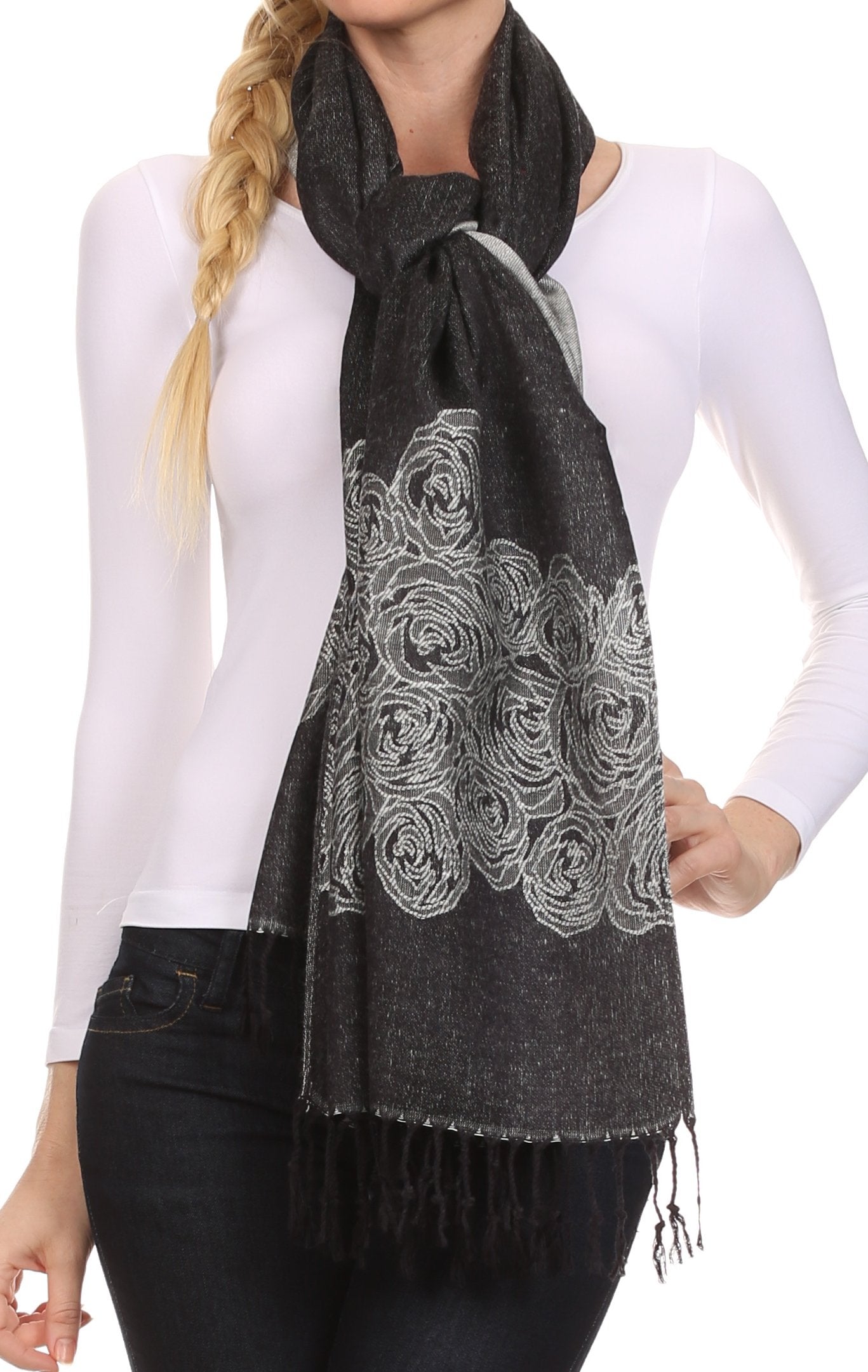 Sakkas Aubry dual colored ranunculus border soft Pashmina/ Shawl/ Wrap/ Stole - Concordia Style Boutique