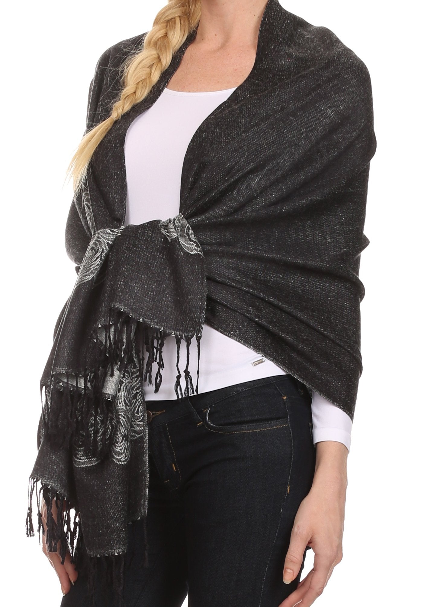 Sakkas Aubry dual colored ranunculus border soft Pashmina/ Shawl/ Wrap/ Stole - Concordia Style Boutique
