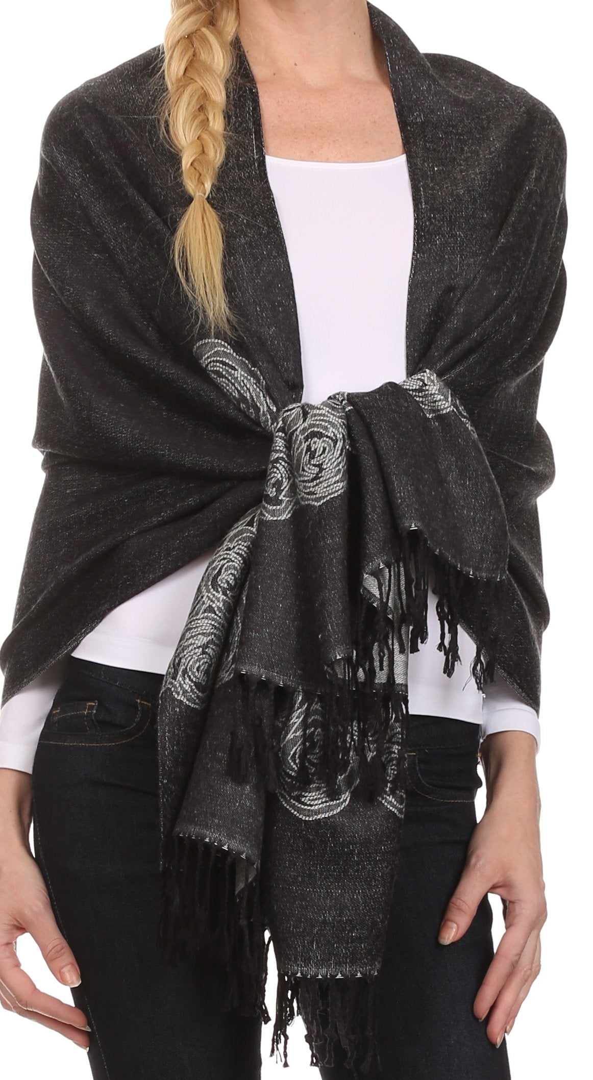 Sakkas Aubry dual colored ranunculus border soft Pashmina/ Shawl/ Wrap/ Stole - Concordia Style Boutique