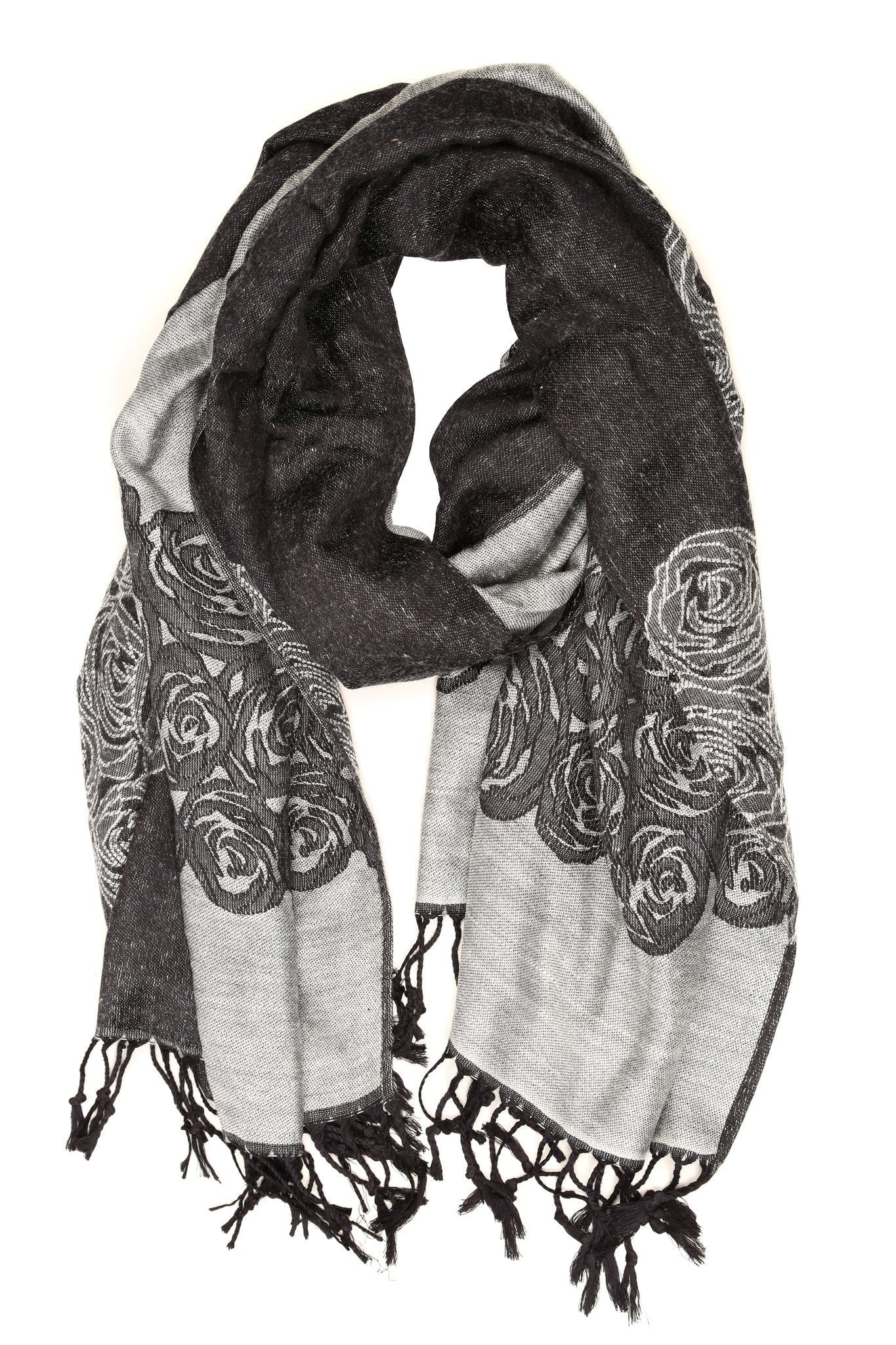 Sakkas Aubry dual colored ranunculus border soft Pashmina/ Shawl/ Wrap/ Stole - Concordia Style Boutique