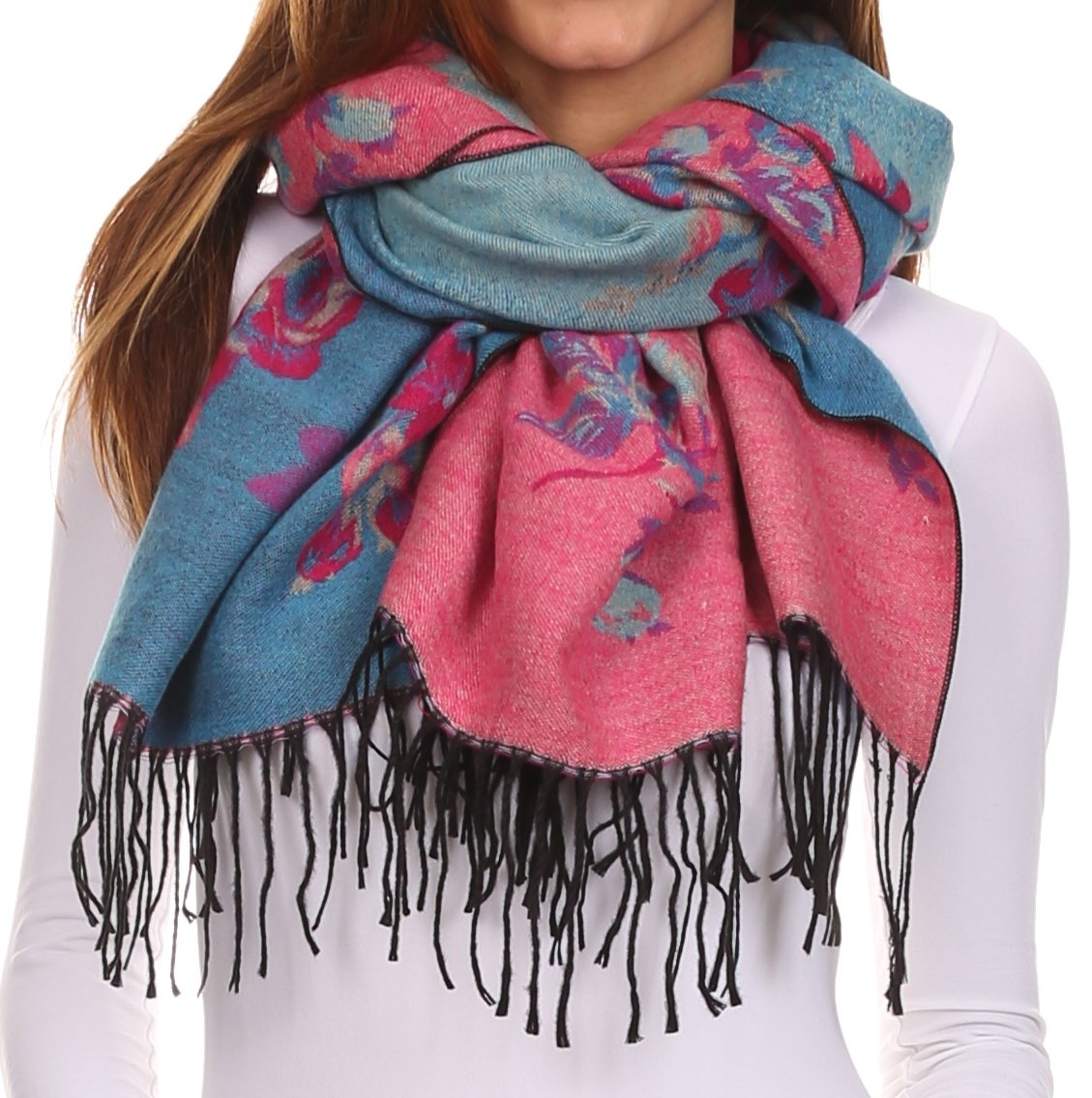 Sakkas Ontario double layer floral Pashmina/ Shawl/ Wrap/ Stole with fringe - Concordia Style Boutique