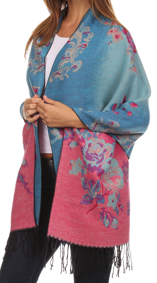 Sakkas Ontario double layer floral Pashmina/ Shawl/ Wrap/ Stole with fringe - Concordia Style Boutique