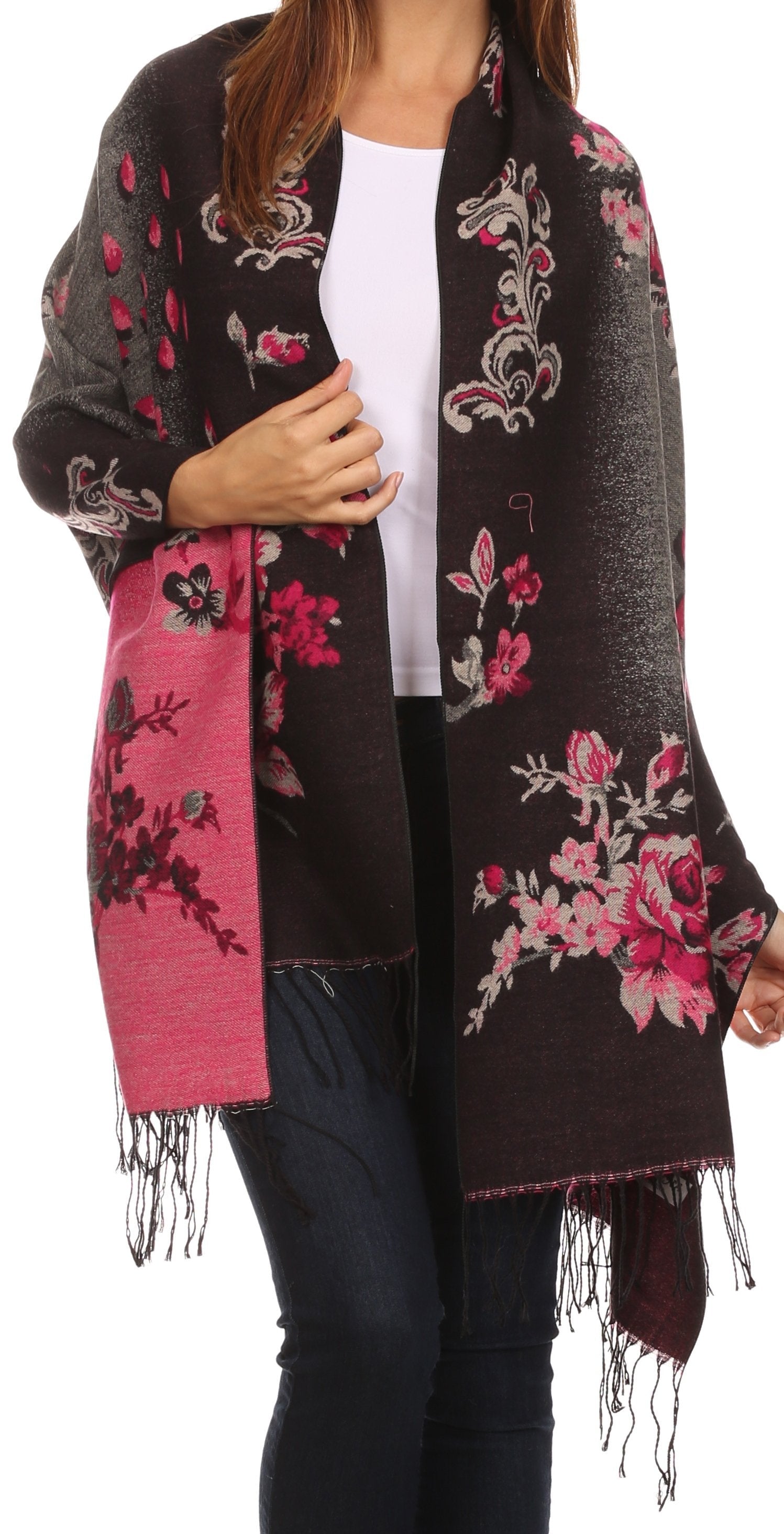 Sakkas Ontario double layer floral Pashmina/ Shawl/ Wrap/ Stole with fringe - Concordia Style Boutique