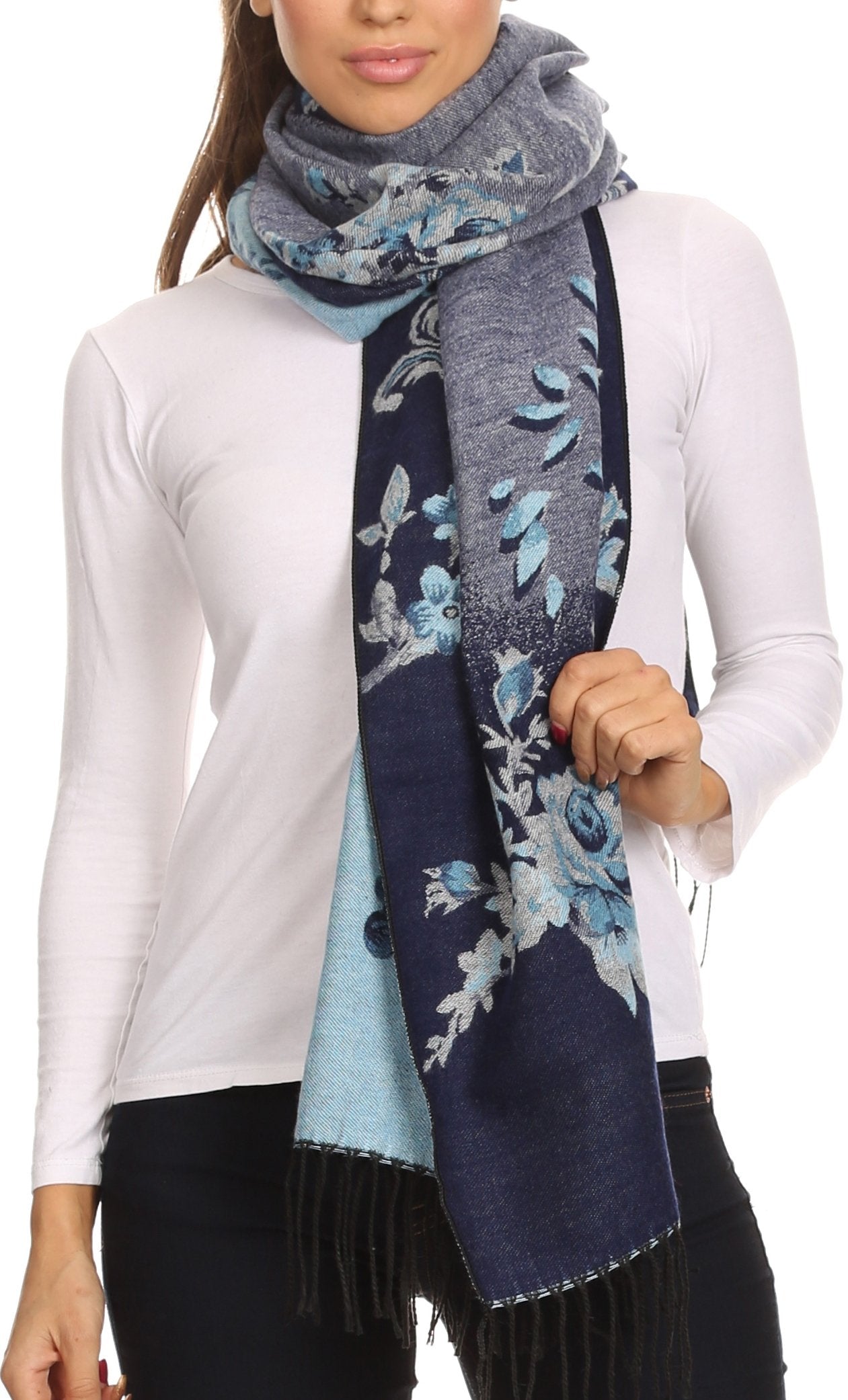 Sakkas Ontario double layer floral Pashmina/ Shawl/ Wrap/ Stole with fringe - Concordia Style Boutique