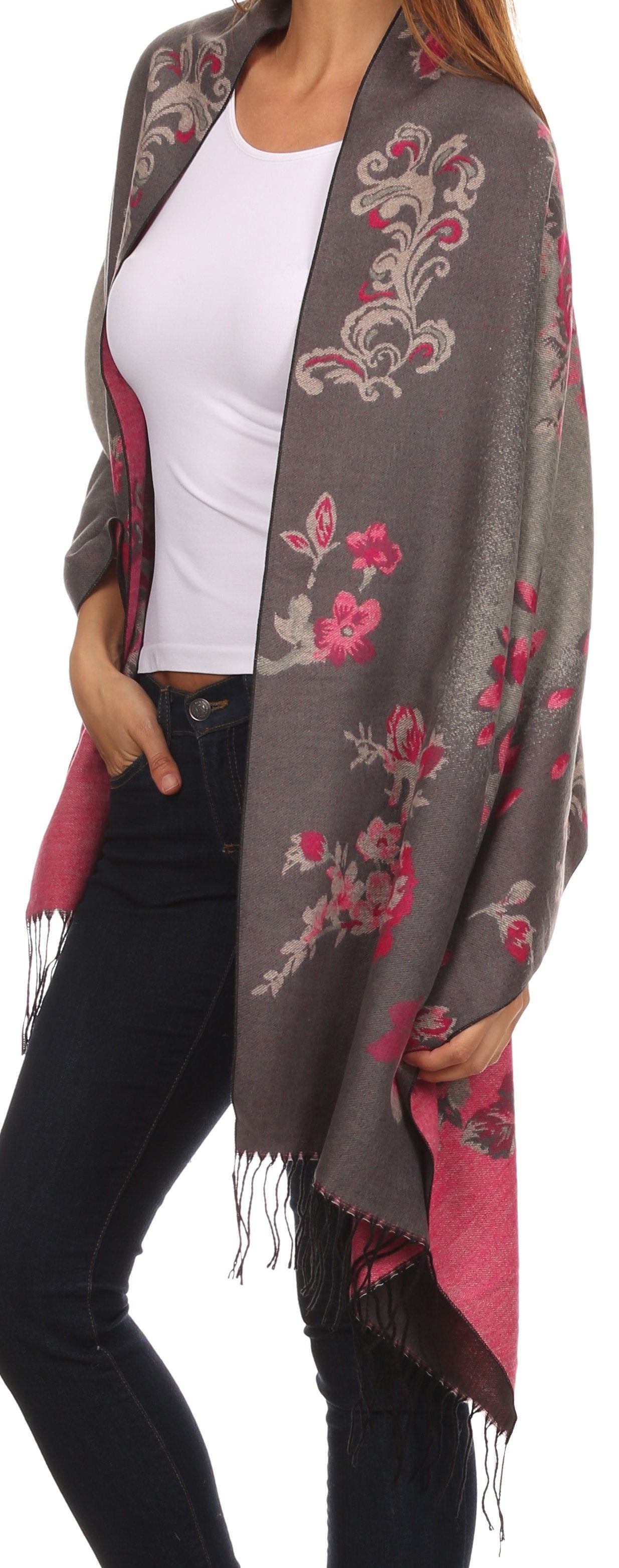 Sakkas Ontario double layer floral Pashmina/ Shawl/ Wrap/ Stole with fringe - Concordia Style Boutique