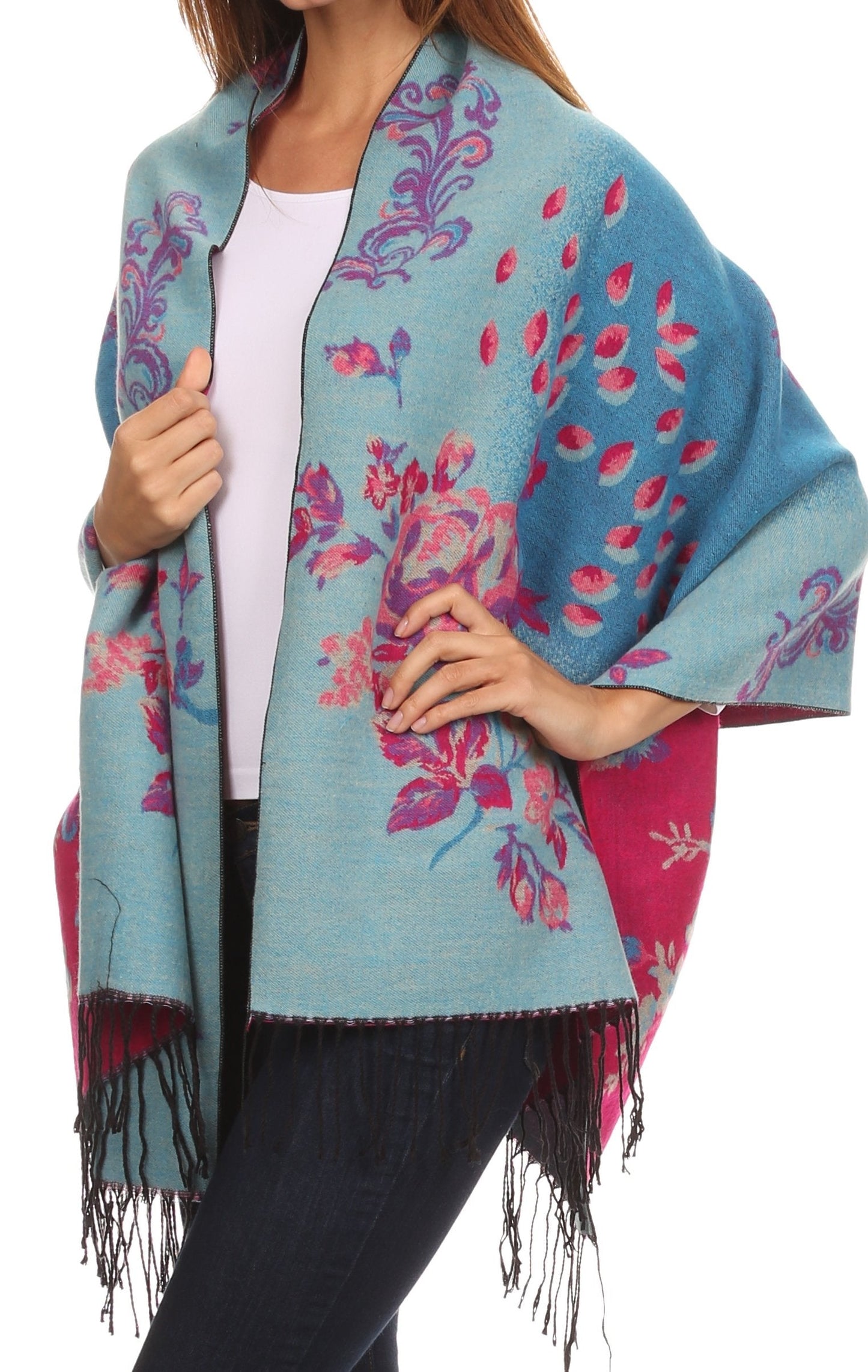 Sakkas Ontario double layer floral Pashmina/ Shawl/ Wrap/ Stole with fringe - Concordia Style Boutique