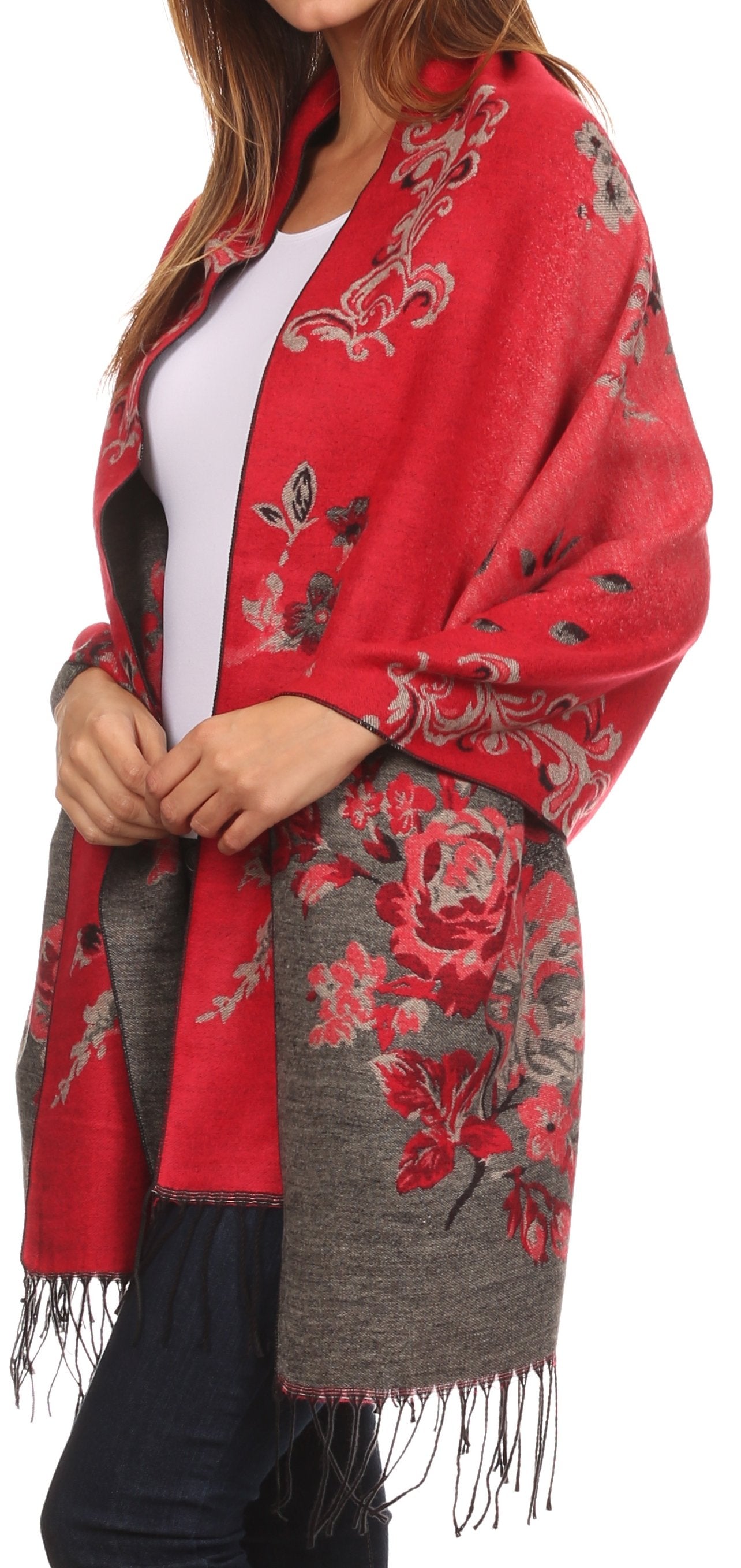 Sakkas Ontario double layer floral Pashmina/ Shawl/ Wrap/ Stole with fringe - Concordia Style Boutique