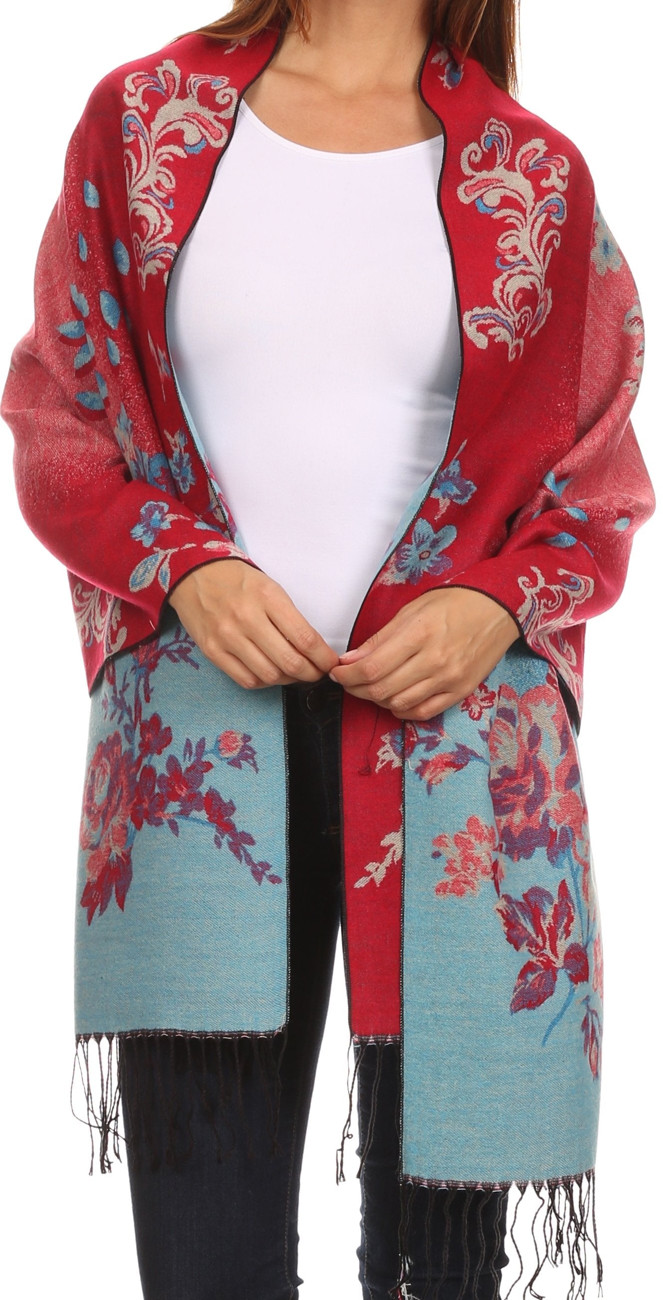 Sakkas Ontario double layer floral Pashmina/ Shawl/ Wrap/ Stole with fringe - Concordia Style Boutique