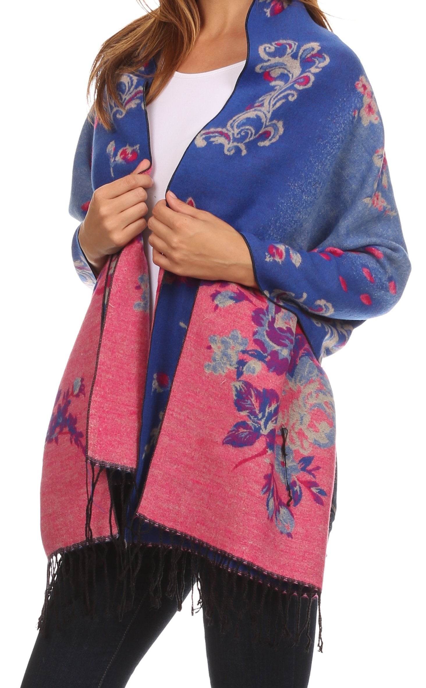 Sakkas Ontario double layer floral Pashmina/ Shawl/ Wrap/ Stole with fringe - Concordia Style Boutique