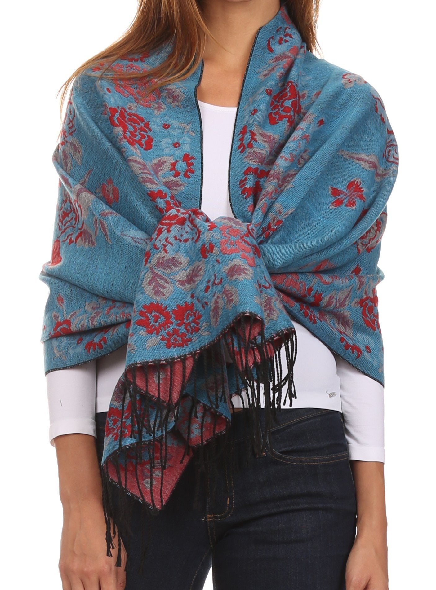 Sakkas Ontario double layer floral Pashmina/ Shawl/ Wrap/ Stole with fringe - Concordia Style Boutique