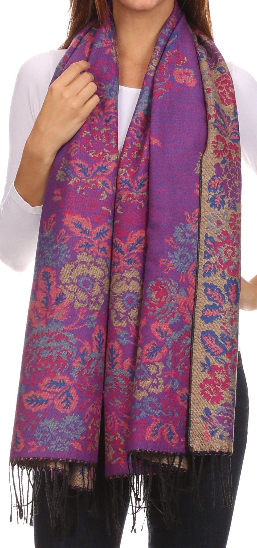 Sakkas Ontario double layer floral Pashmina/ Shawl/ Wrap/ Stole with fringe - Concordia Style Boutique