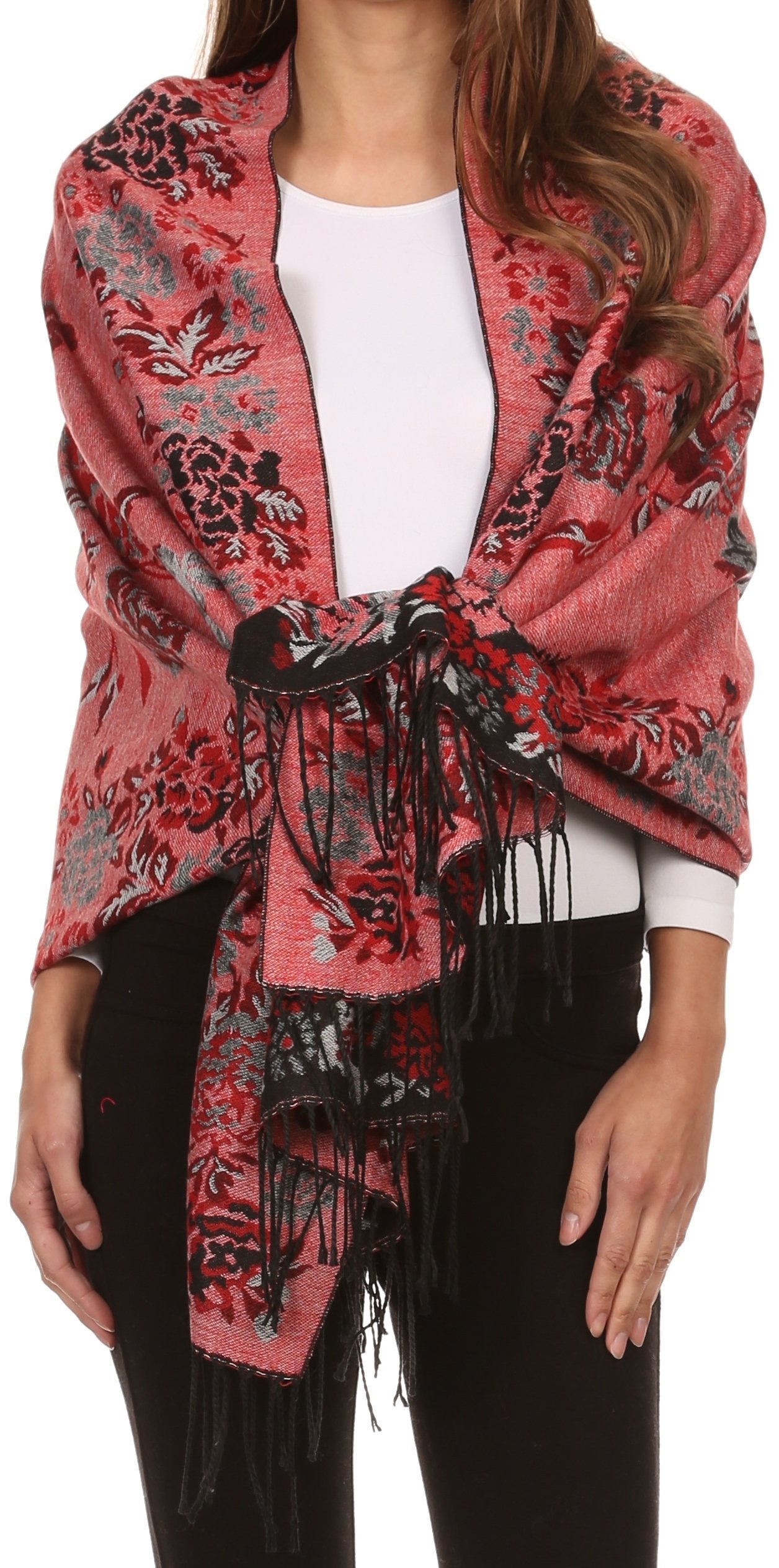 Sakkas Ontario double layer floral Pashmina/ Shawl/ Wrap/ Stole with fringe - Concordia Style Boutique