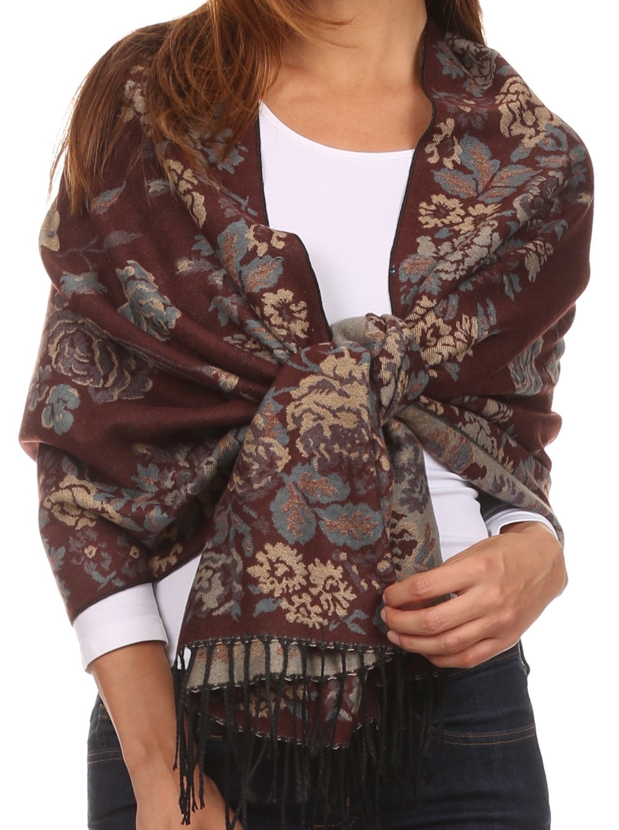 Sakkas Ontario double layer floral Pashmina/ Shawl/ Wrap/ Stole with fringe - Concordia Style Boutique