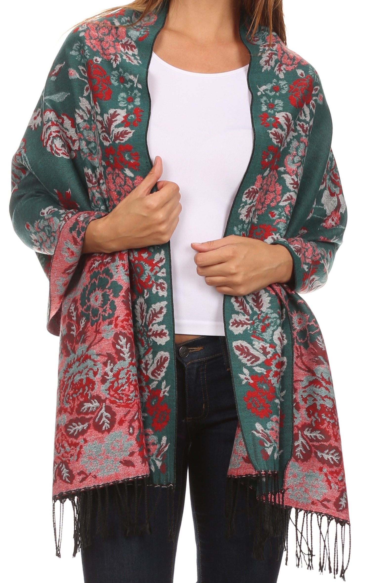 Sakkas Ontario double layer floral Pashmina/ Shawl/ Wrap/ Stole with fringe - Concordia Style Boutique