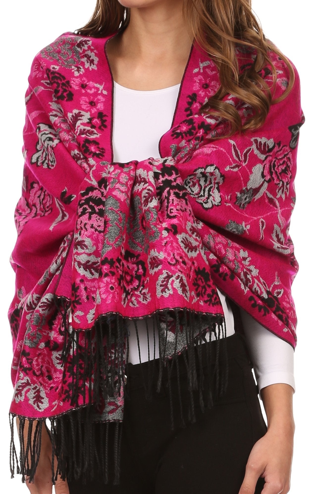 Sakkas Ontario double layer floral Pashmina/ Shawl/ Wrap/ Stole with fringe - Concordia Style Boutique