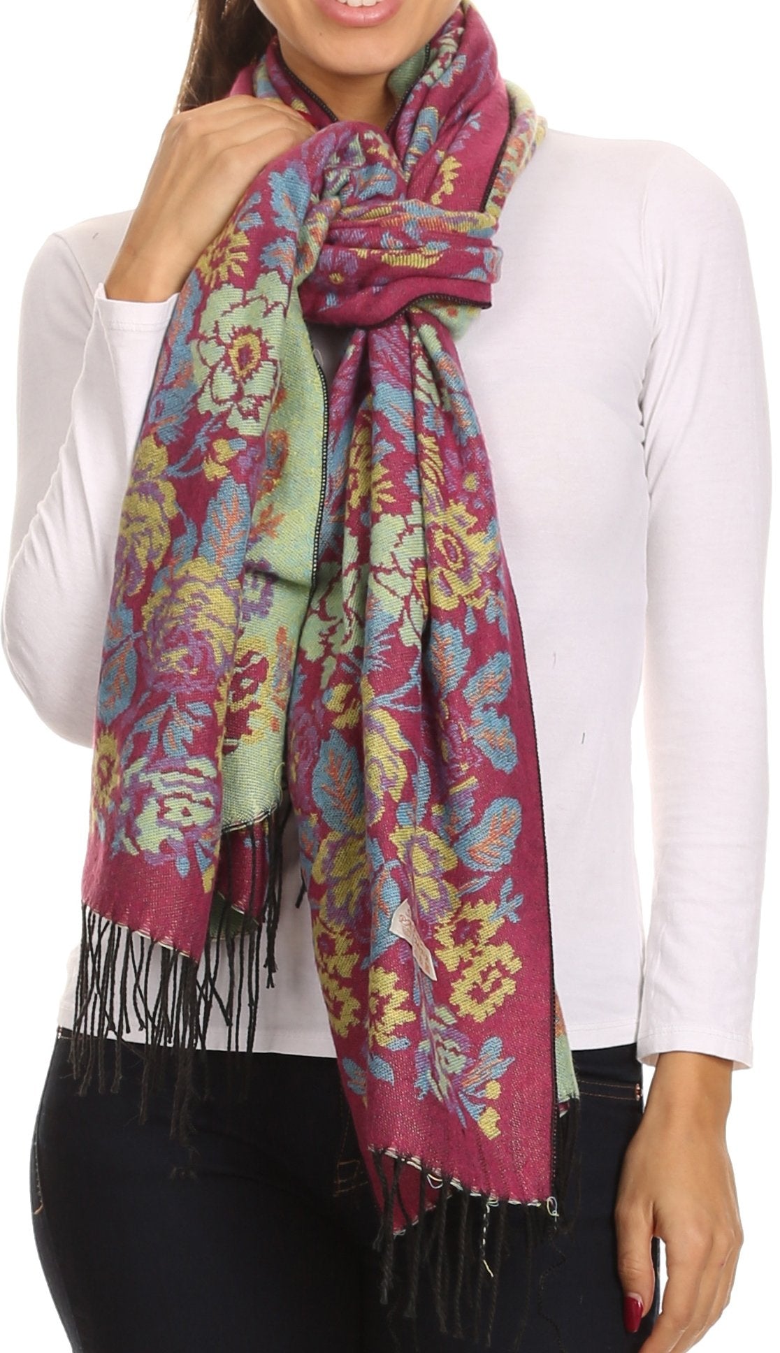 Sakkas Ontario double layer floral Pashmina/ Shawl/ Wrap/ Stole with fringe - Concordia Style Boutique