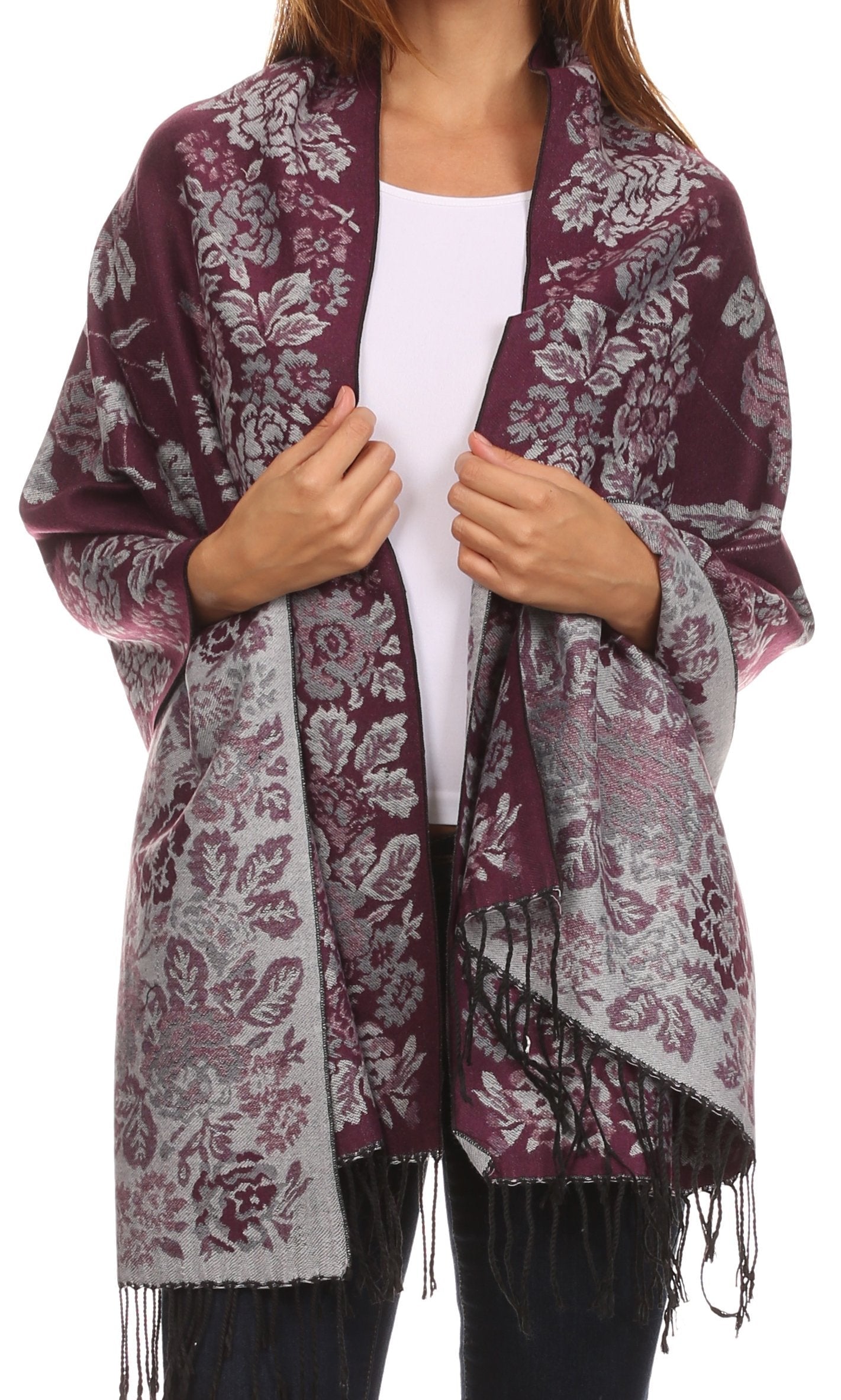 Sakkas Ontario double layer floral Pashmina/ Shawl/ Wrap/ Stole with fringe - Concordia Style Boutique