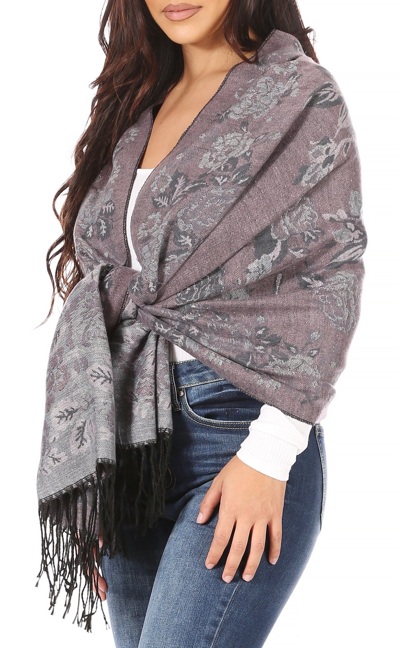 Sakkas Ontario double layer floral Pashmina/ Shawl/ Wrap/ Stole with fringe - Concordia Style Boutique