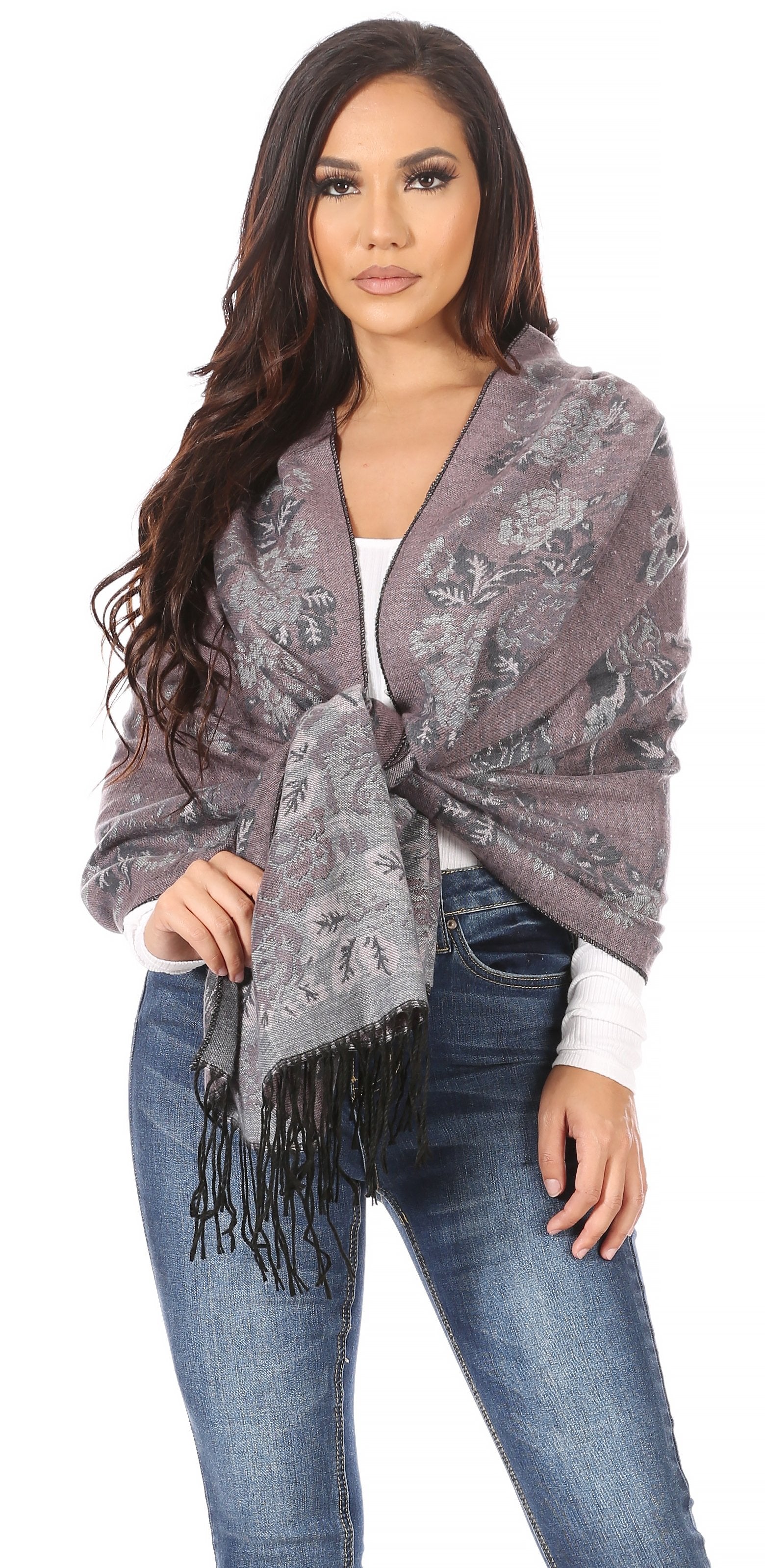 Sakkas Ontario double layer floral Pashmina/ Shawl/ Wrap/ Stole with fringe - Concordia Style Boutique