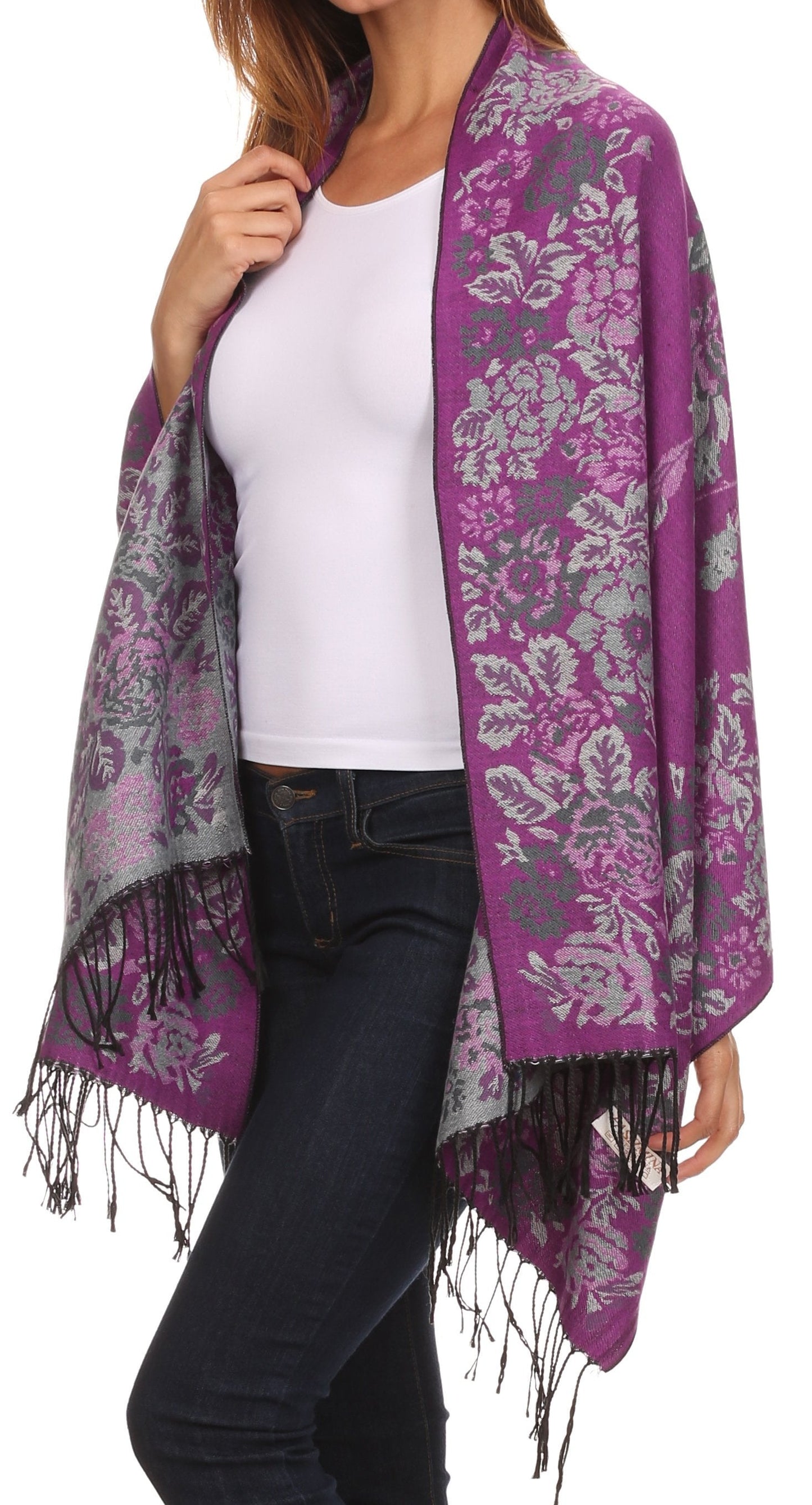 Sakkas Ontario double layer floral Pashmina/ Shawl/ Wrap/ Stole with fringe - Concordia Style Boutique