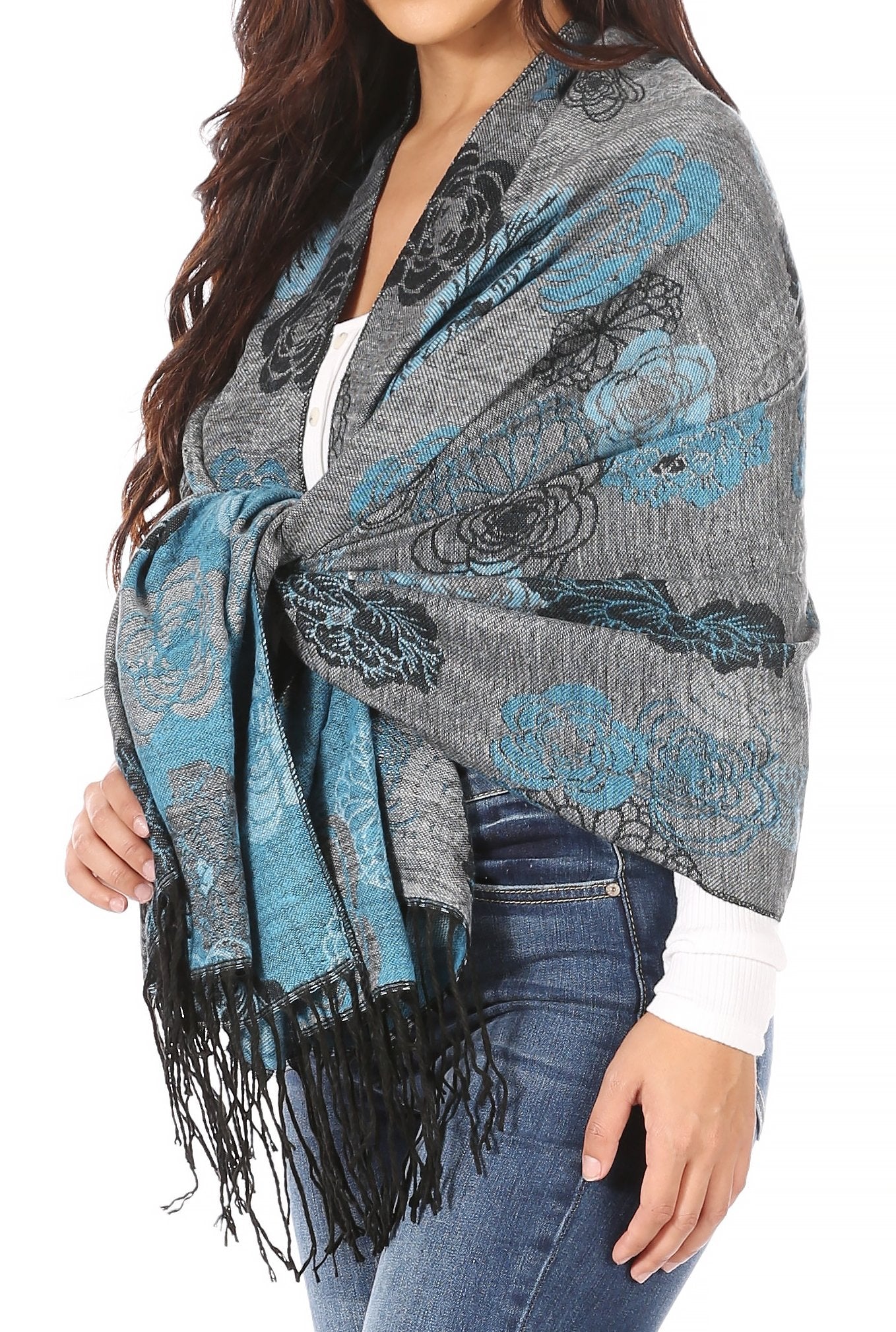 Sakkas Ontario double layer floral Pashmina/ Shawl/ Wrap/ Stole with fringe - Concordia Style Boutique