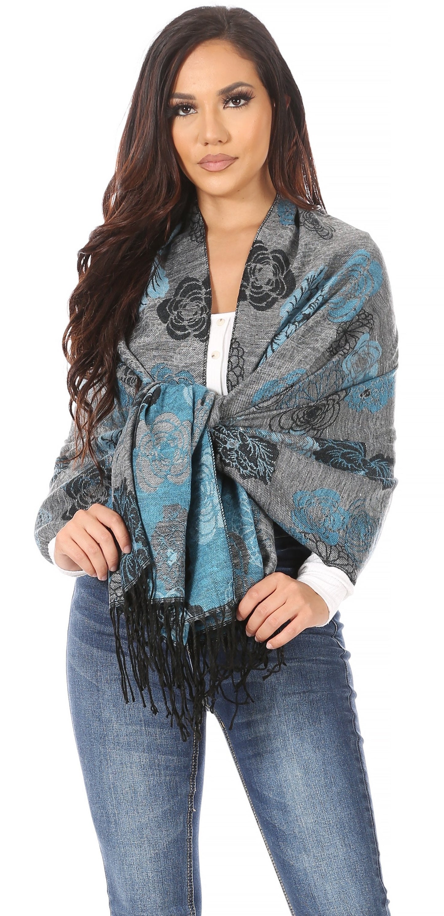 Sakkas Ontario double layer floral Pashmina/ Shawl/ Wrap/ Stole with fringe - Concordia Style Boutique
