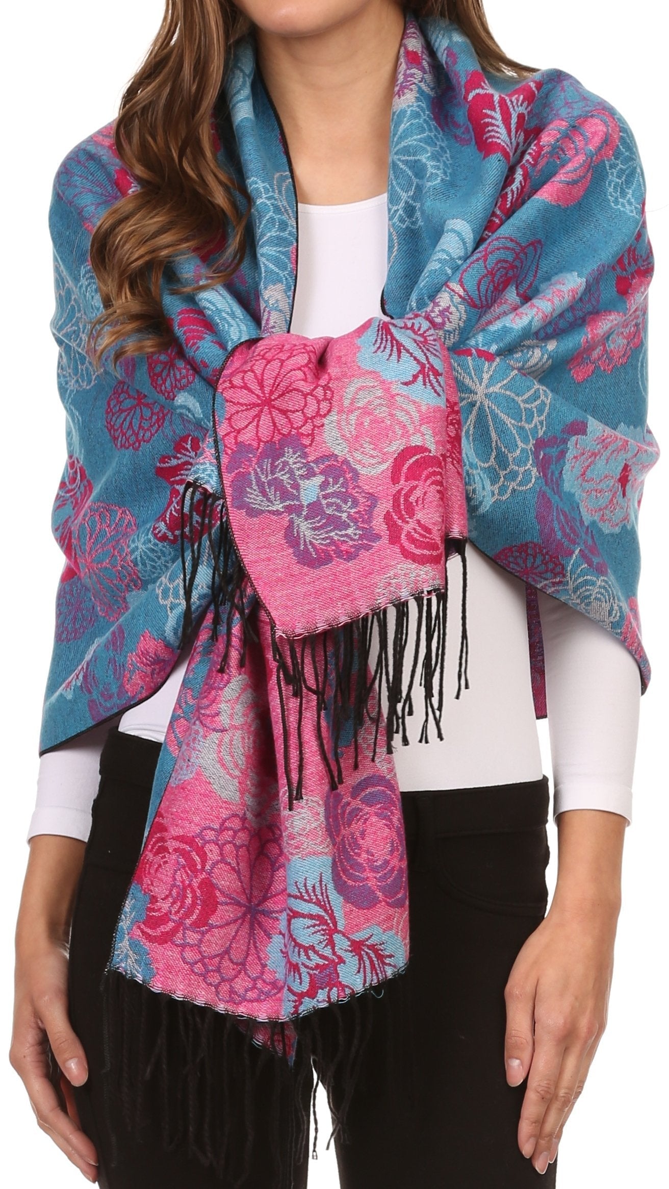 Sakkas Ontario double layer floral Pashmina/ Shawl/ Wrap/ Stole with fringe - Concordia Style Boutique