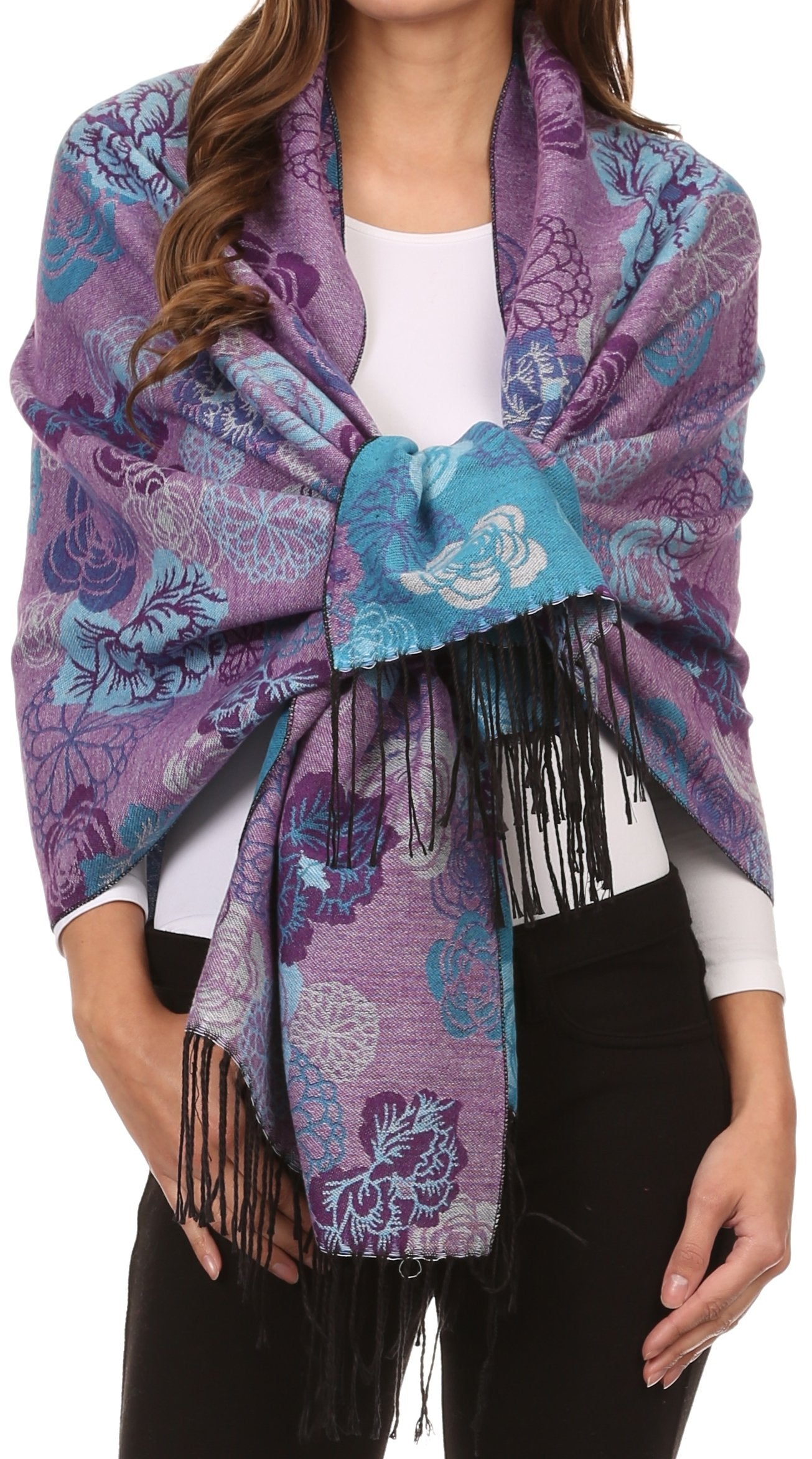 Sakkas Ontario double layer floral Pashmina/ Shawl/ Wrap/ Stole with fringe - Concordia Style Boutique