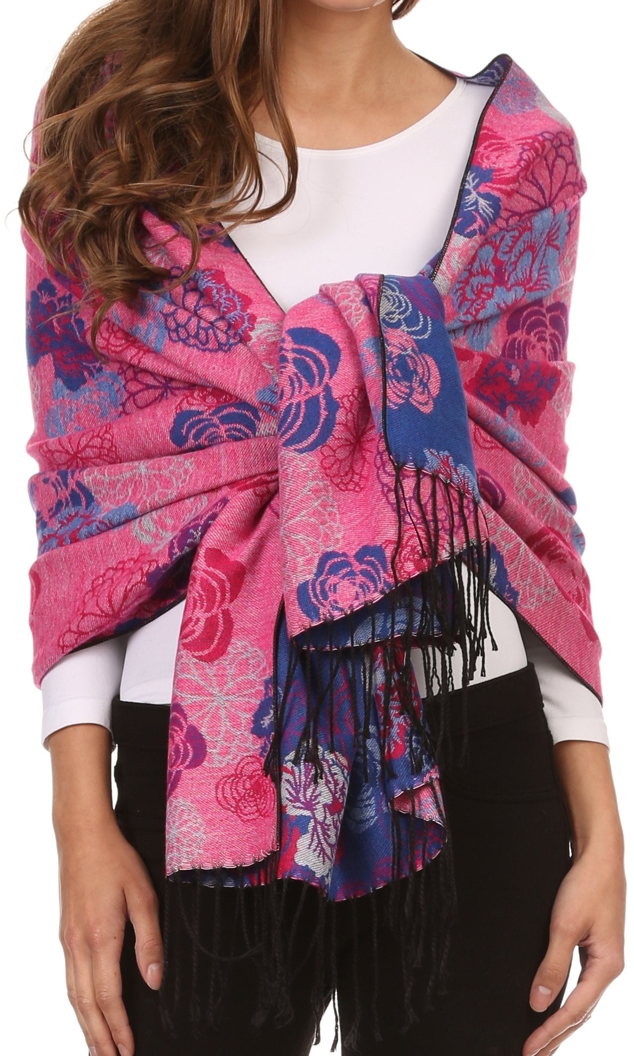 Sakkas Ontario double layer floral Pashmina/ Shawl/ Wrap/ Stole with fringe - Concordia Style Boutique