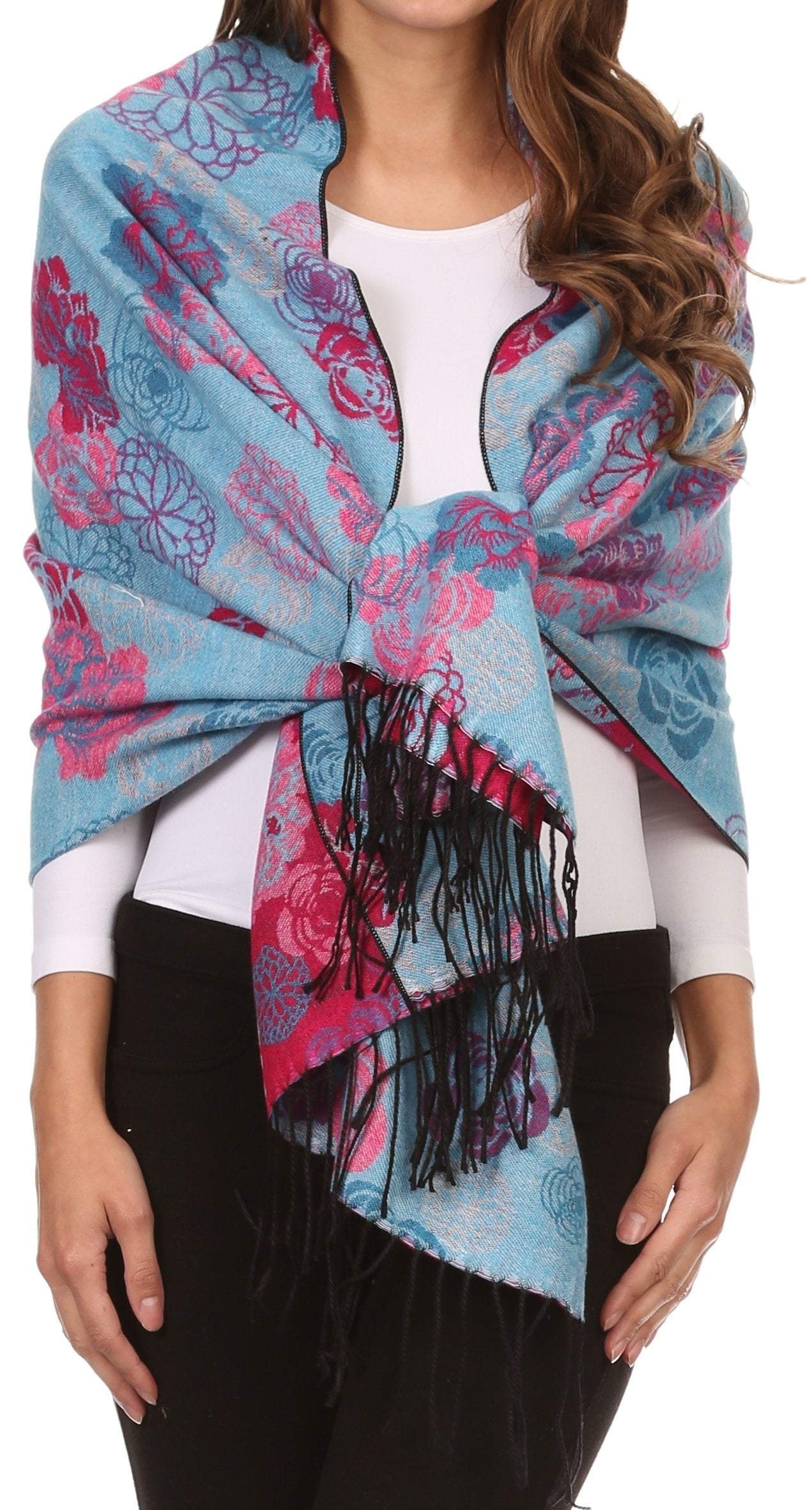 Sakkas Ontario double layer floral Pashmina/ Shawl/ Wrap/ Stole with fringe - Concordia Style Boutique