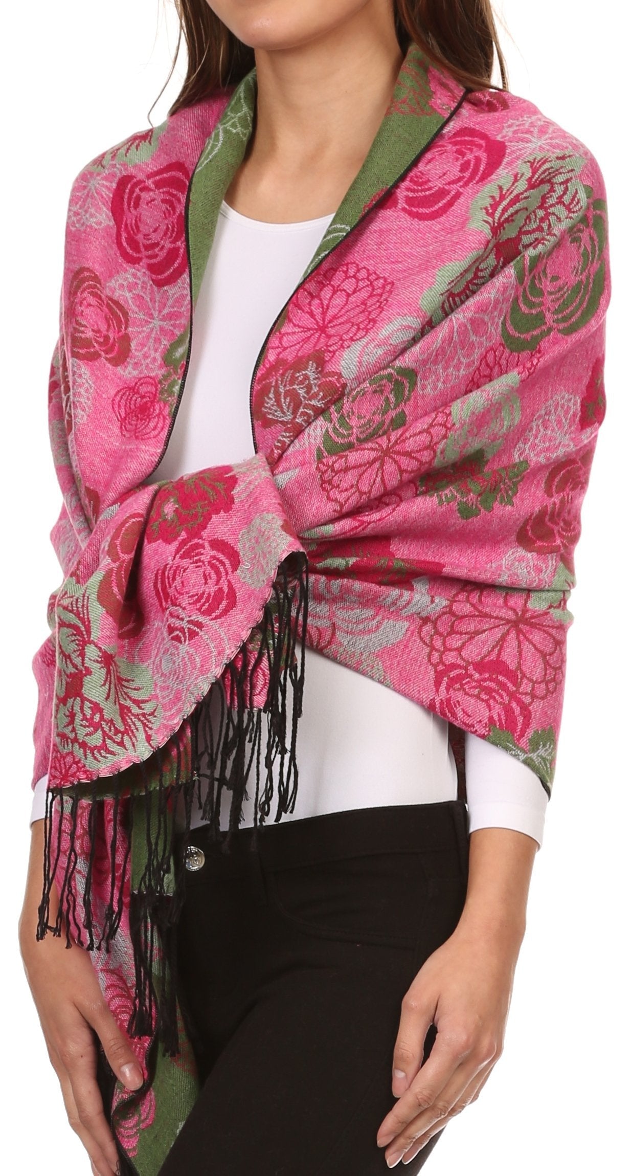 Sakkas Ontario double layer floral Pashmina/ Shawl/ Wrap/ Stole with fringe - Concordia Style Boutique