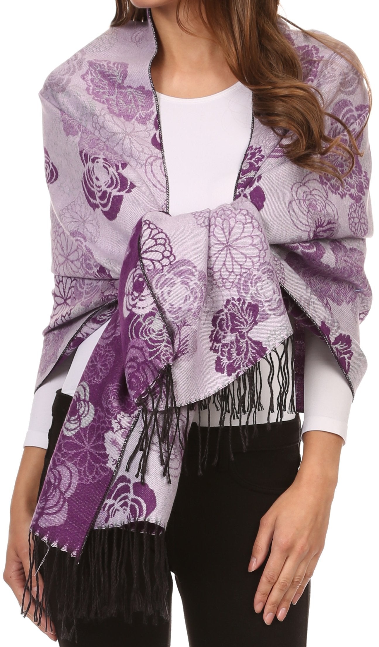 Sakkas Ontario double layer floral Pashmina/ Shawl/ Wrap/ Stole with fringe - Concordia Style Boutique