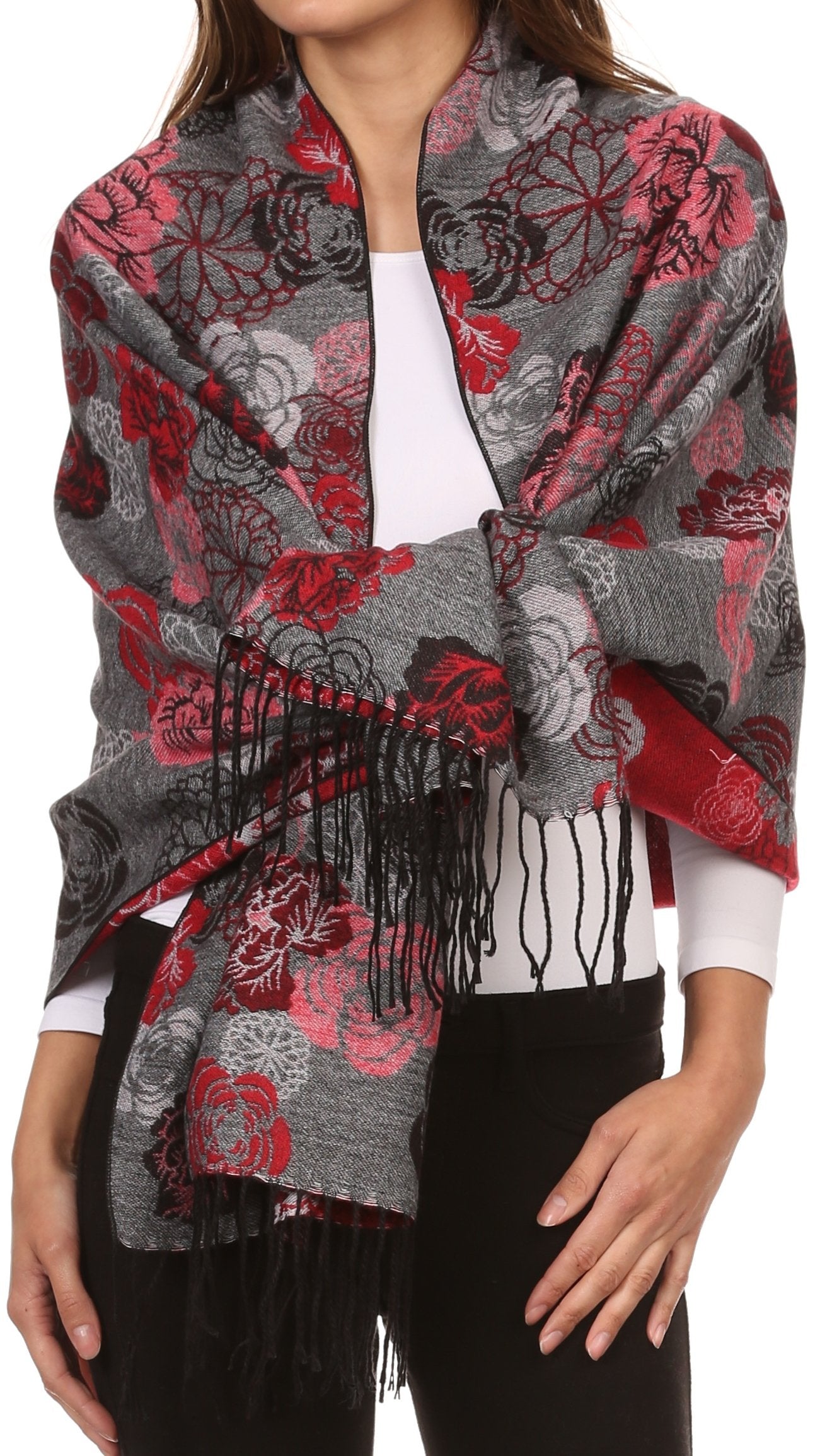 Sakkas Ontario double layer floral Pashmina/ Shawl/ Wrap/ Stole with fringe - Concordia Style Boutique