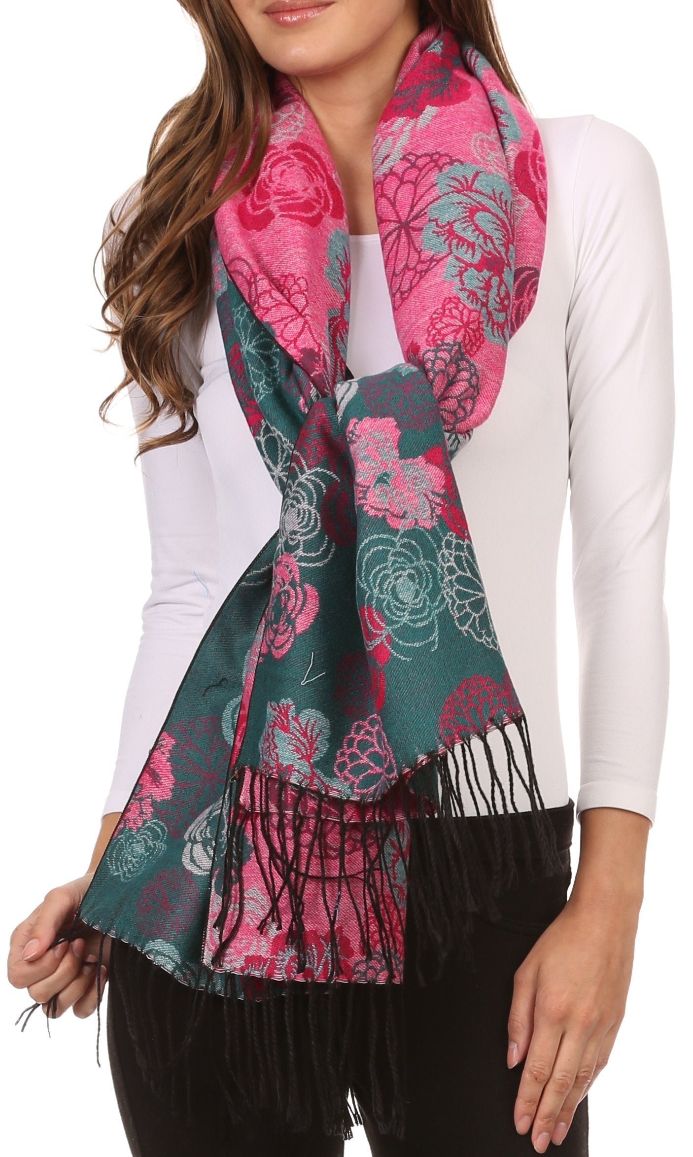 Sakkas Ontario double layer floral Pashmina/ Shawl/ Wrap/ Stole with fringe - Concordia Style Boutique