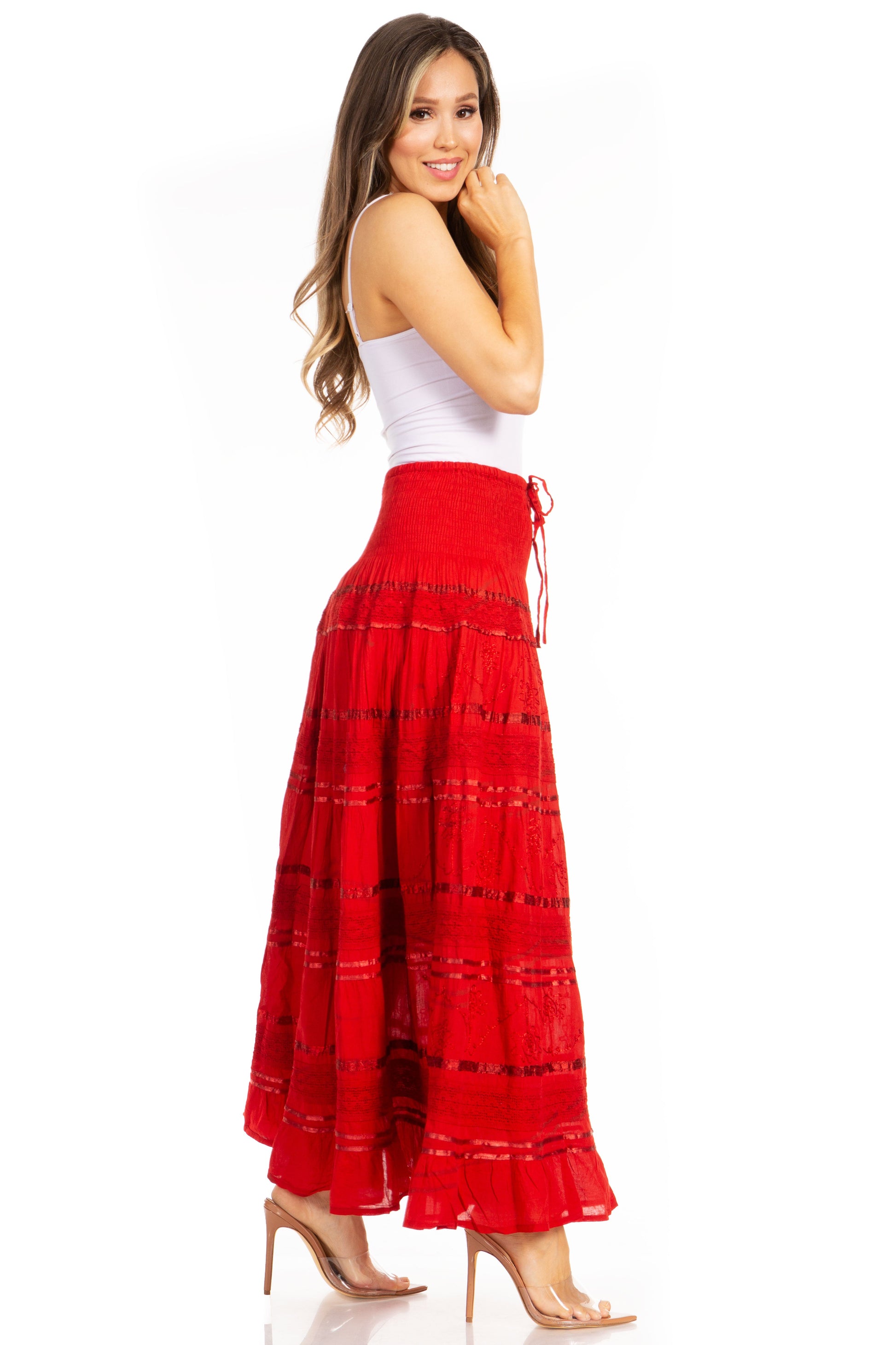 Sakkas Lace and Ribbon Peasant Boho Skirt - Concordia Style Boutique