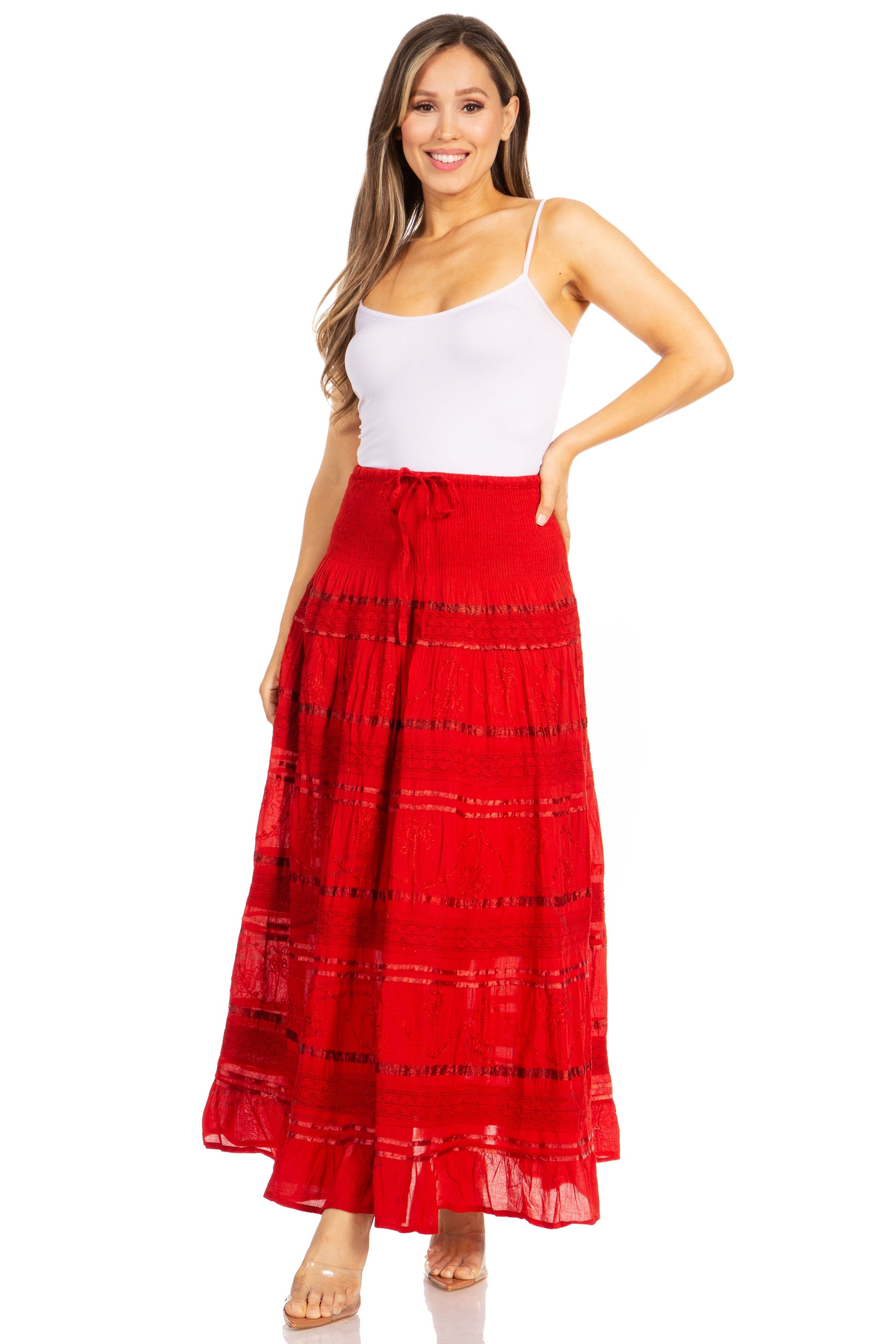 Sakkas Lace and Ribbon Peasant Boho Skirt - Concordia Style Boutique