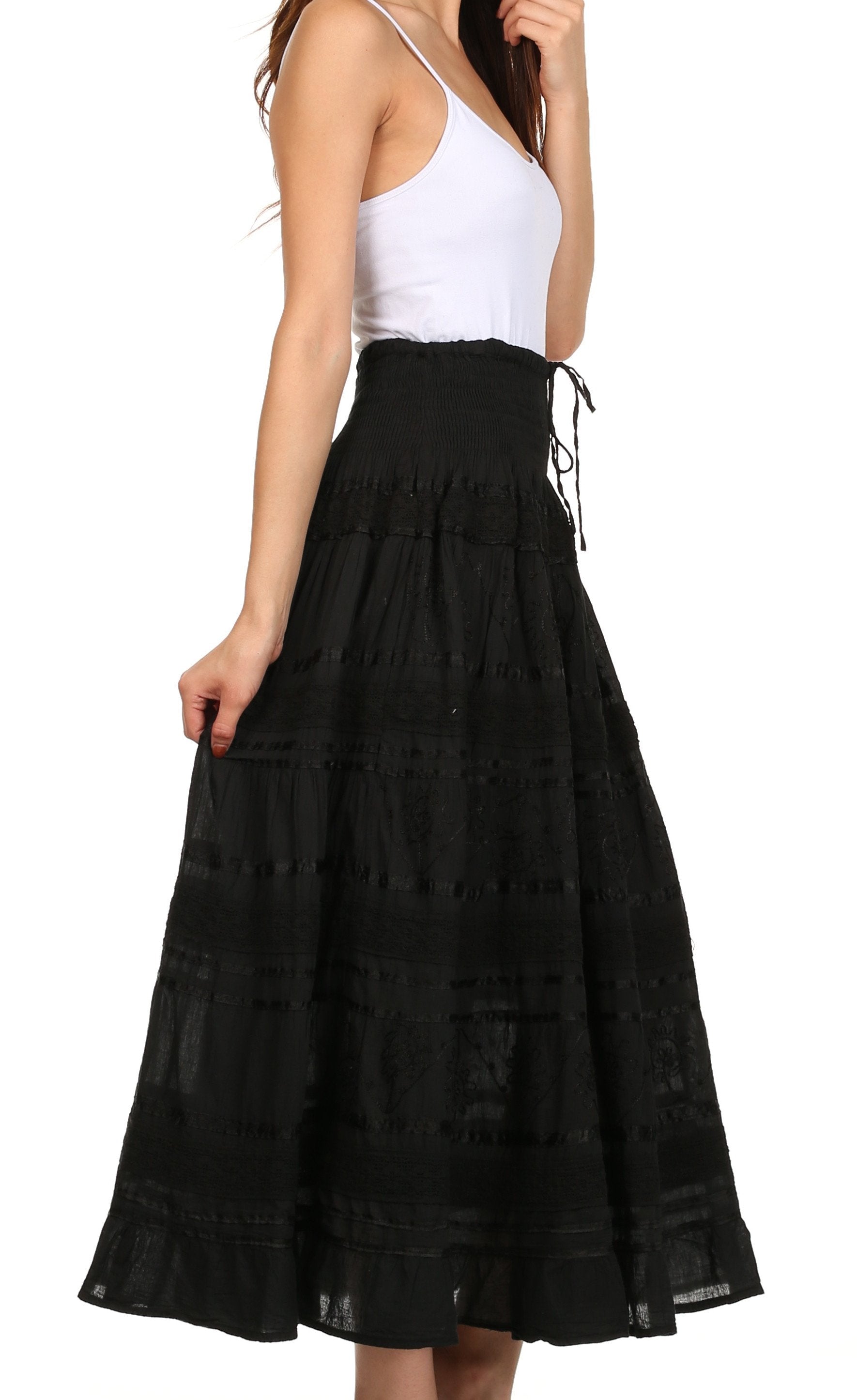 Sakkas Lace and Ribbon Peasant Boho Skirt - Concordia Style Boutique