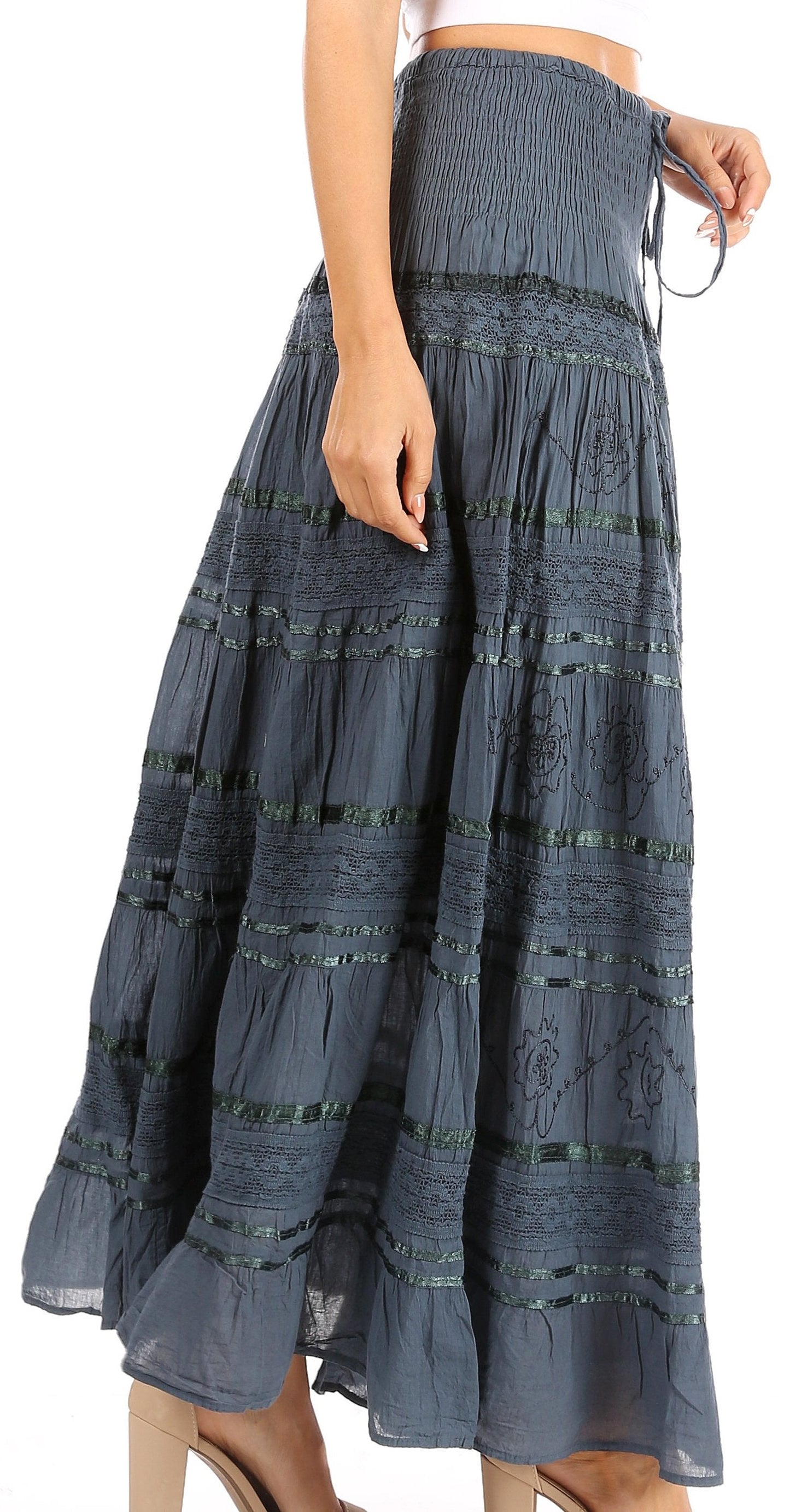 Sakkas Lace and Ribbon Peasant Boho Skirt - Concordia Style Boutique