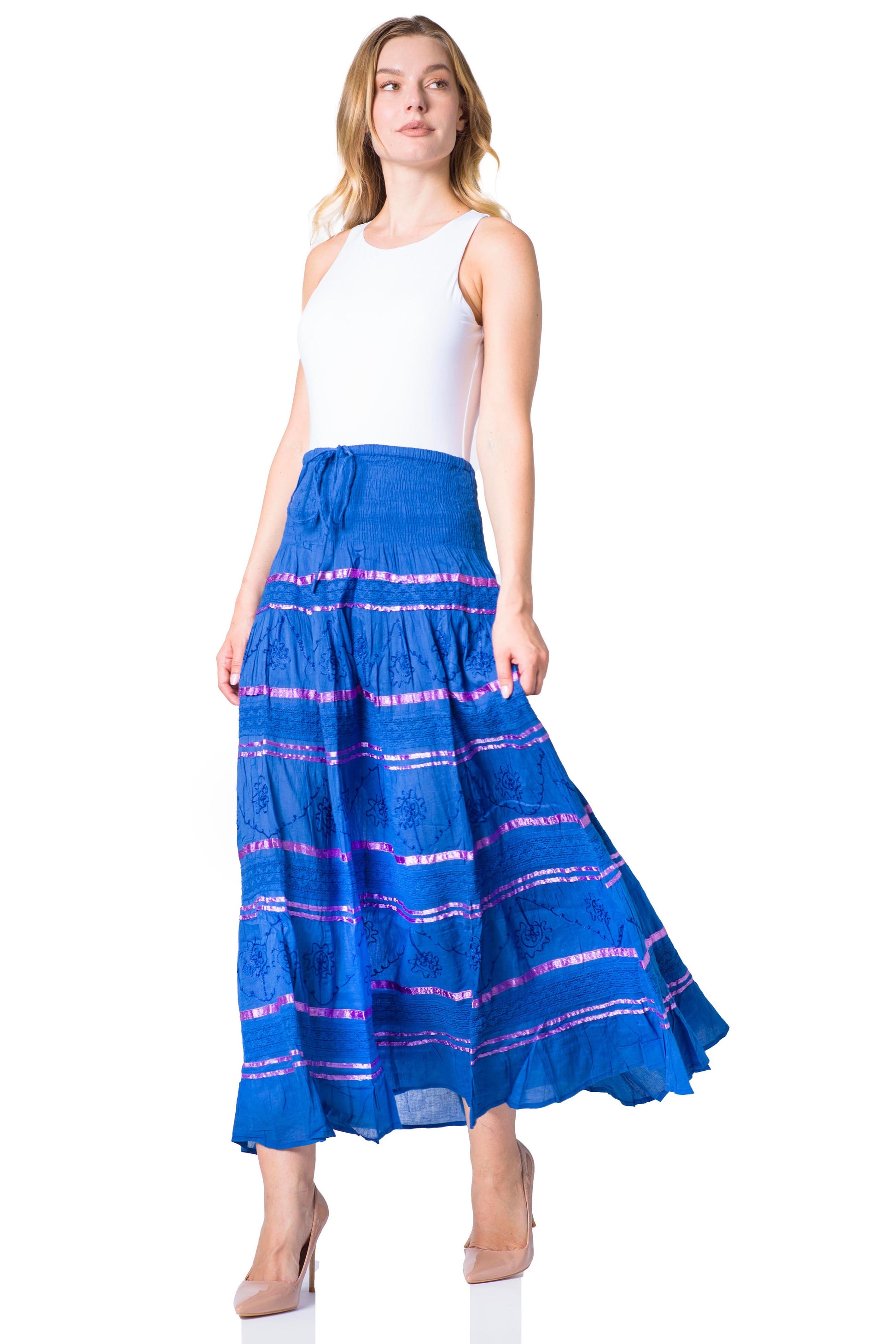Sakkas Lace and Ribbon Peasant Boho Skirt - Concordia Style Boutique