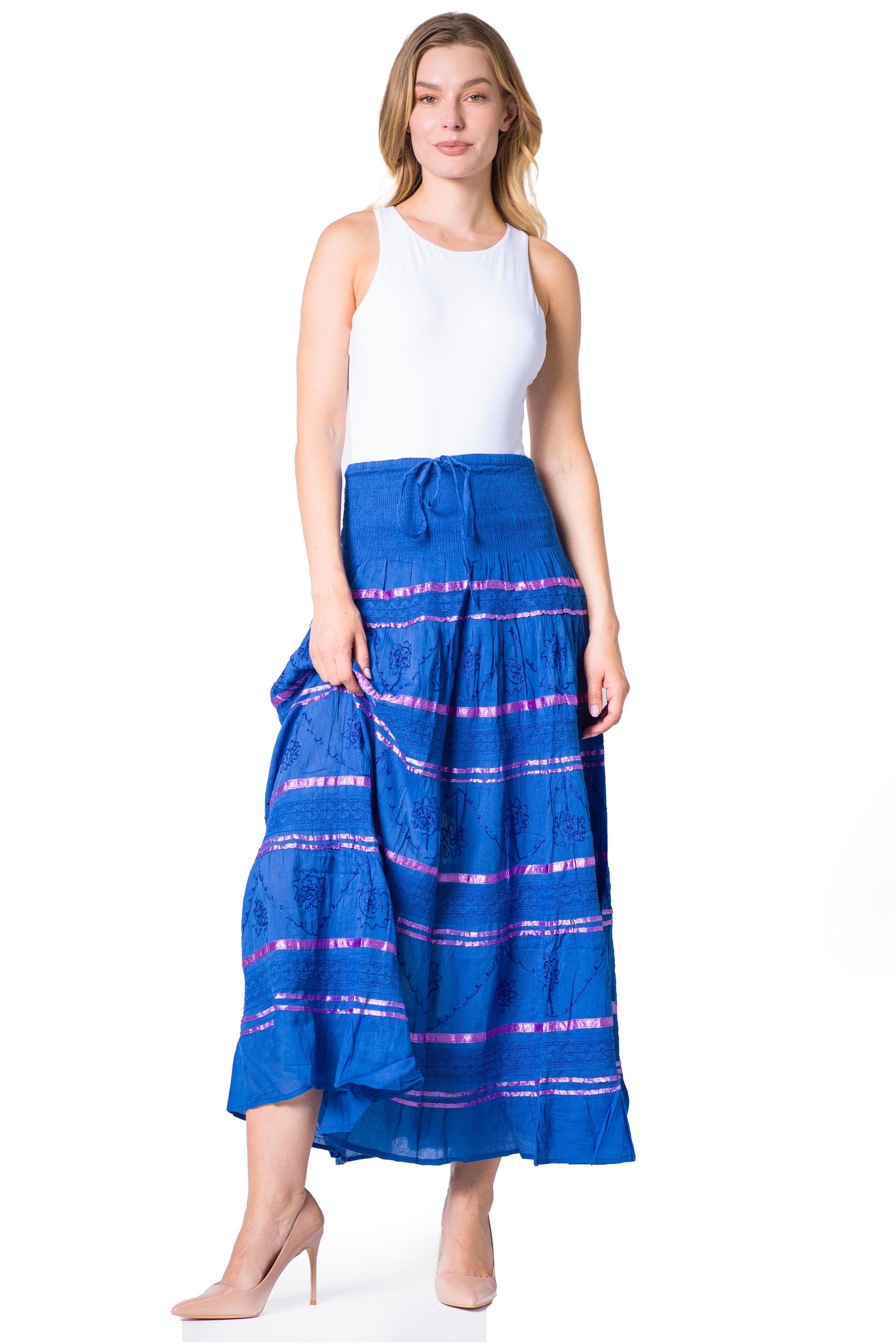 Sakkas Lace and Ribbon Peasant Boho Skirt - Concordia Style Boutique