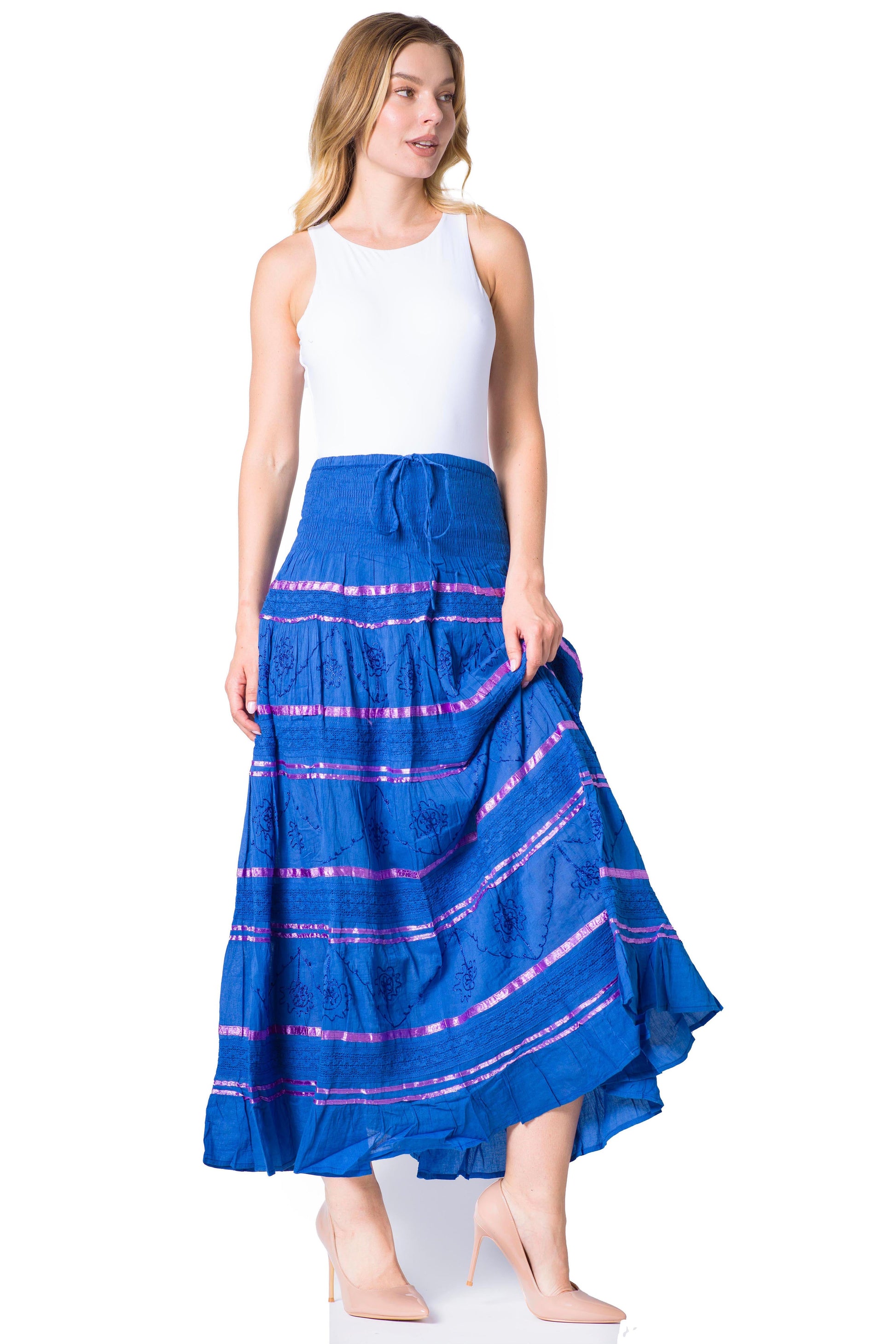 Sakkas Lace and Ribbon Peasant Boho Skirt - Concordia Style Boutique