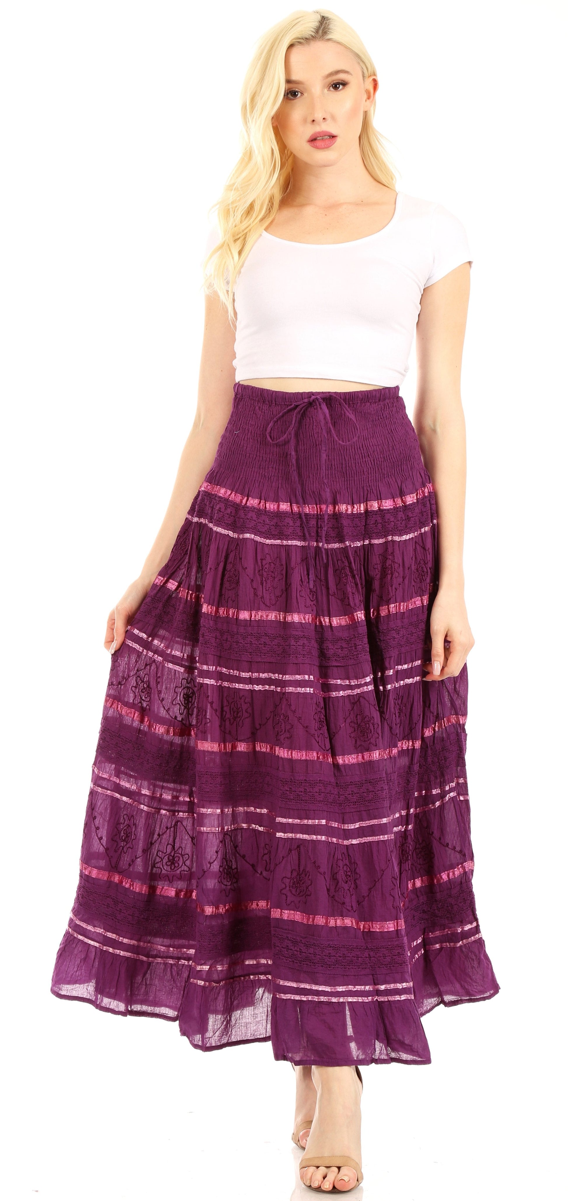 Sakkas Lace and Ribbon Peasant Boho Skirt - Concordia Style Boutique
