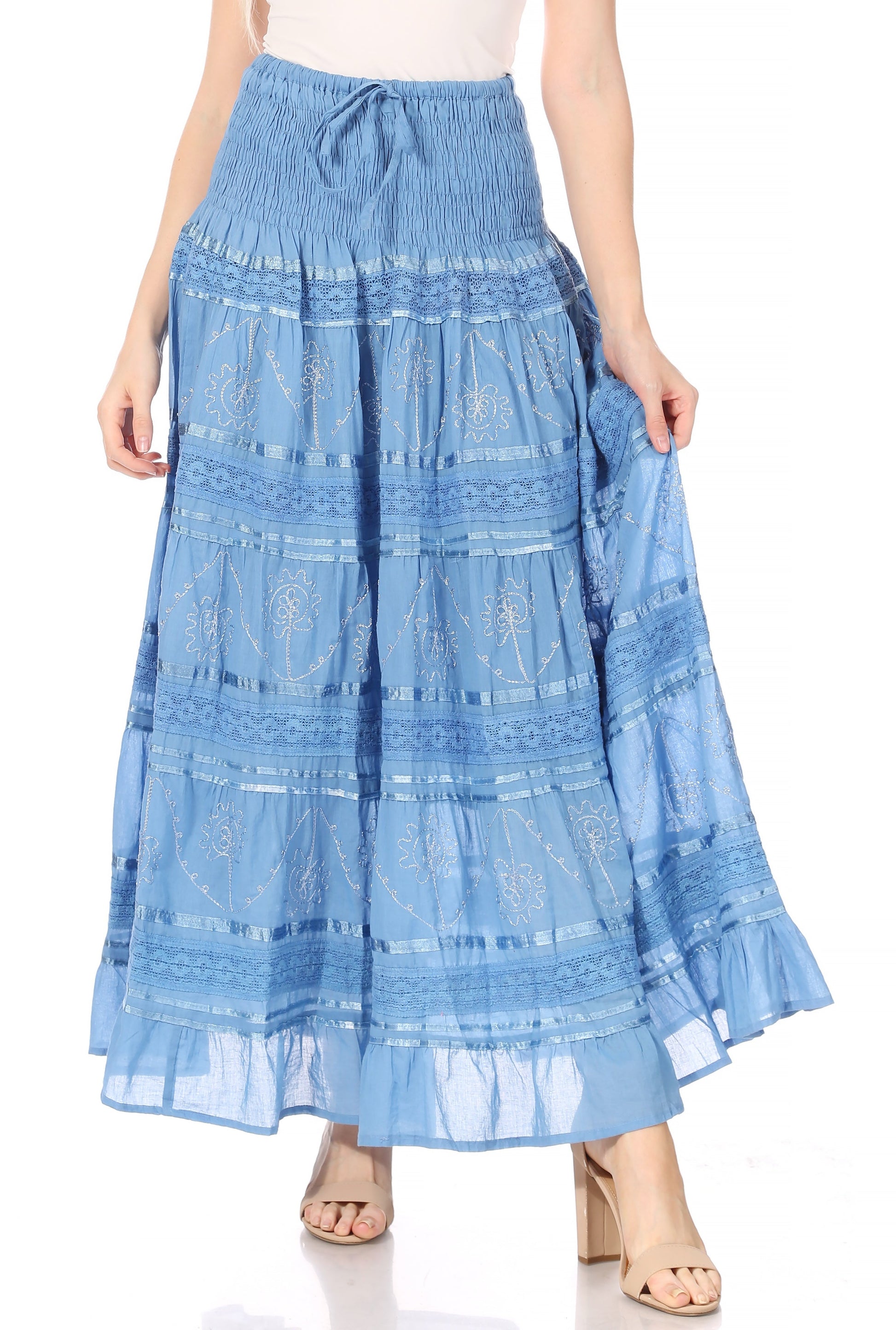 Sakkas Lace and Ribbon Peasant Boho Skirt - Concordia Style Boutique