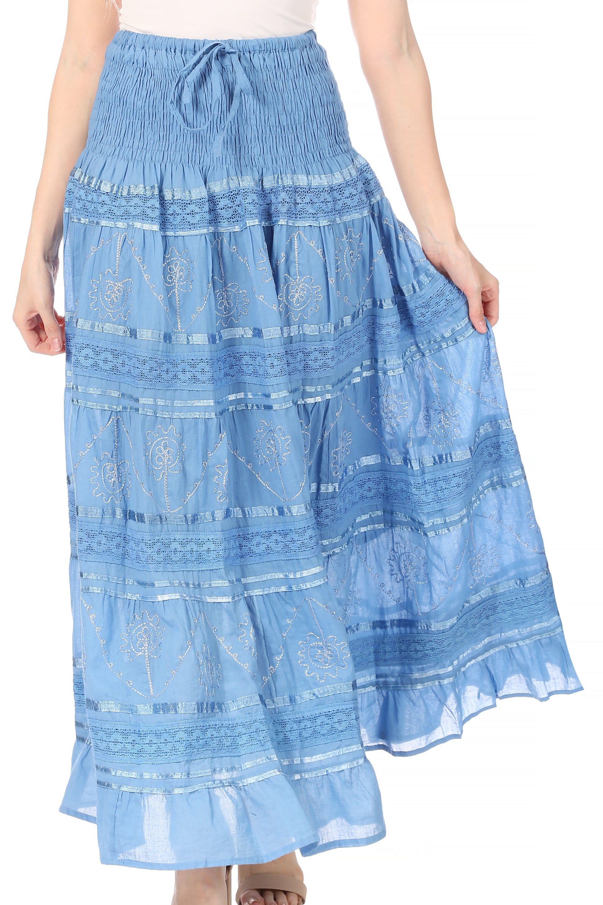 Sakkas Lace and Ribbon Peasant Boho Skirt - Concordia Style Boutique