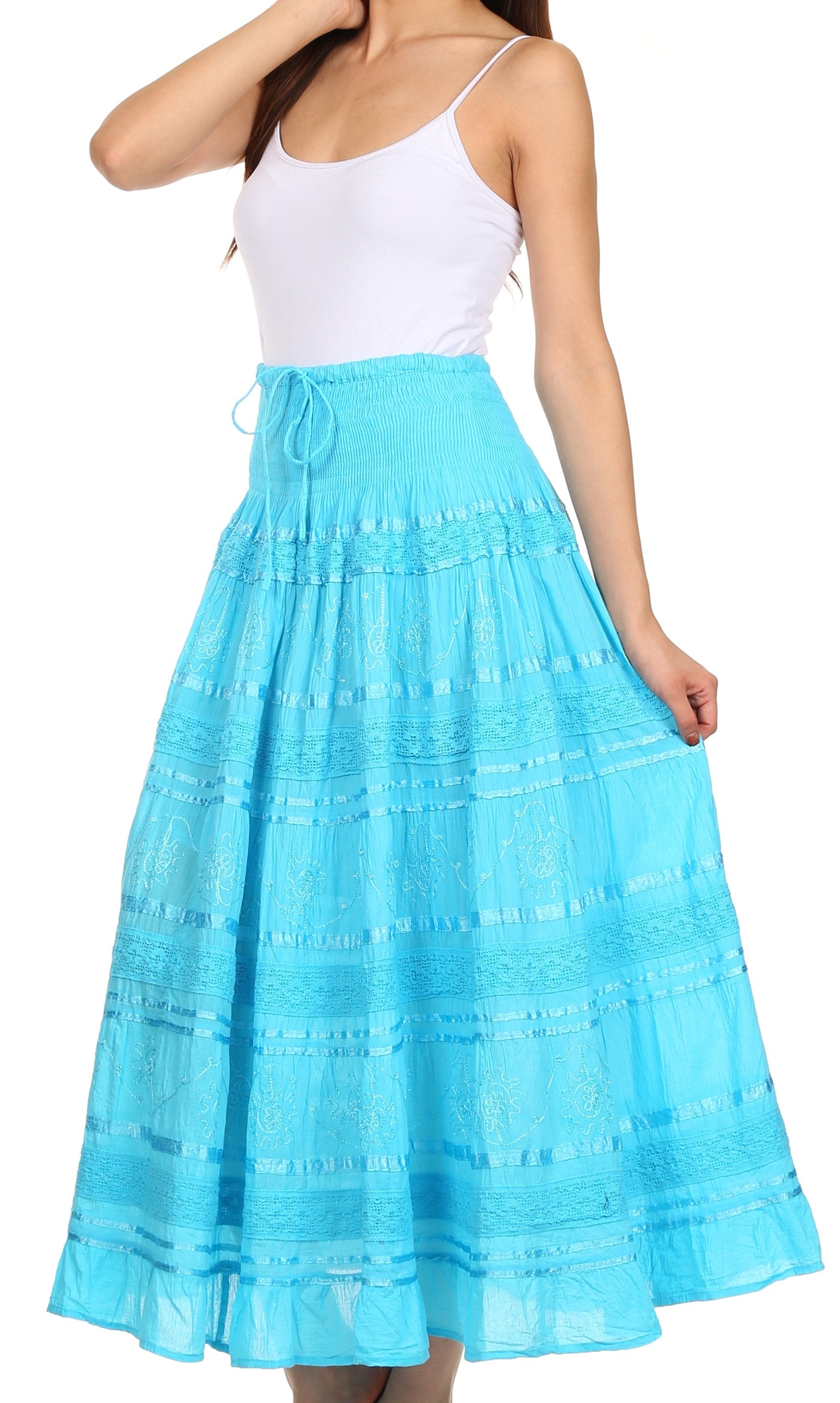 Sakkas Lace and Ribbon Peasant Boho Skirt - Concordia Style Boutique