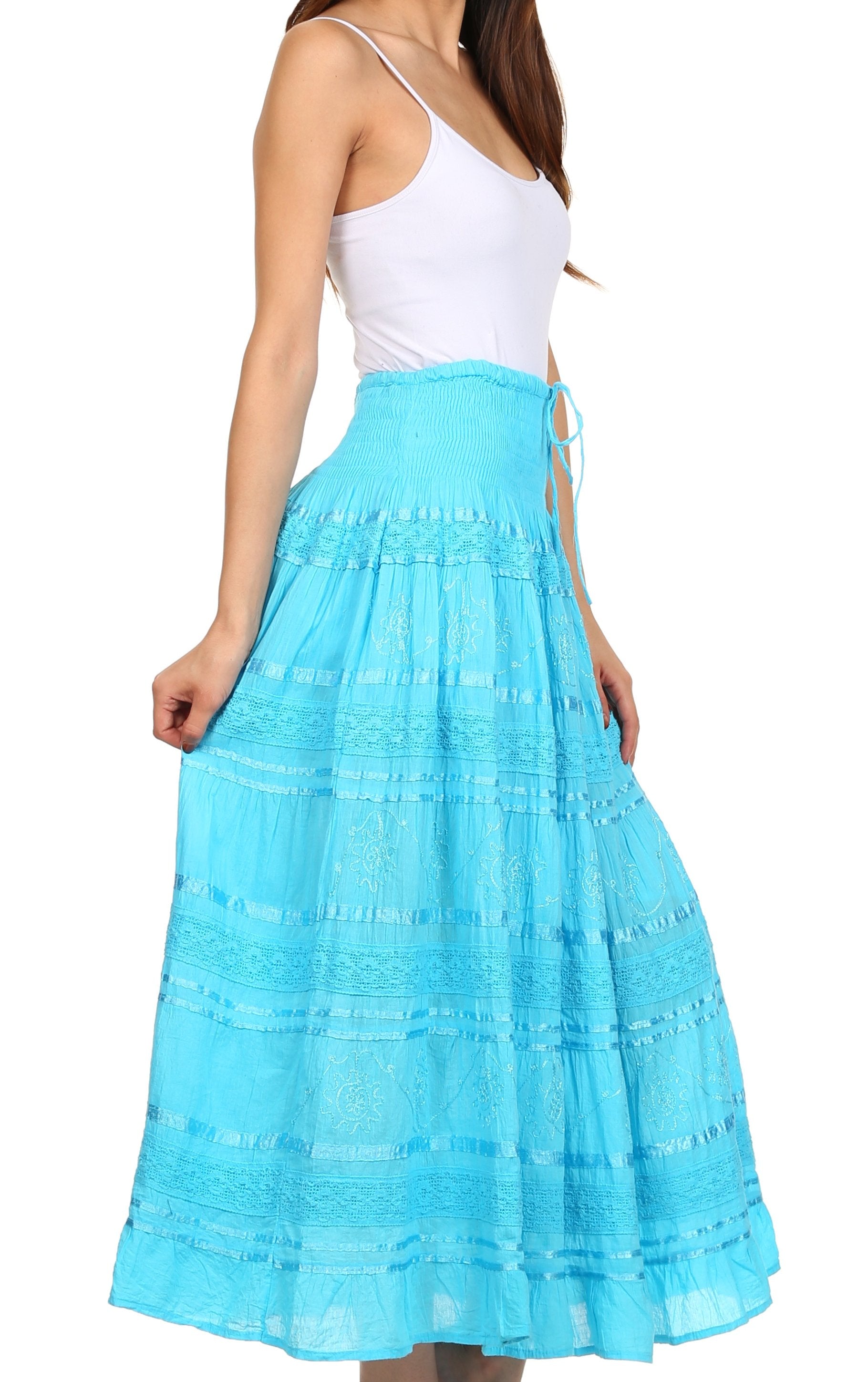 Sakkas Lace and Ribbon Peasant Boho Skirt - Concordia Style Boutique