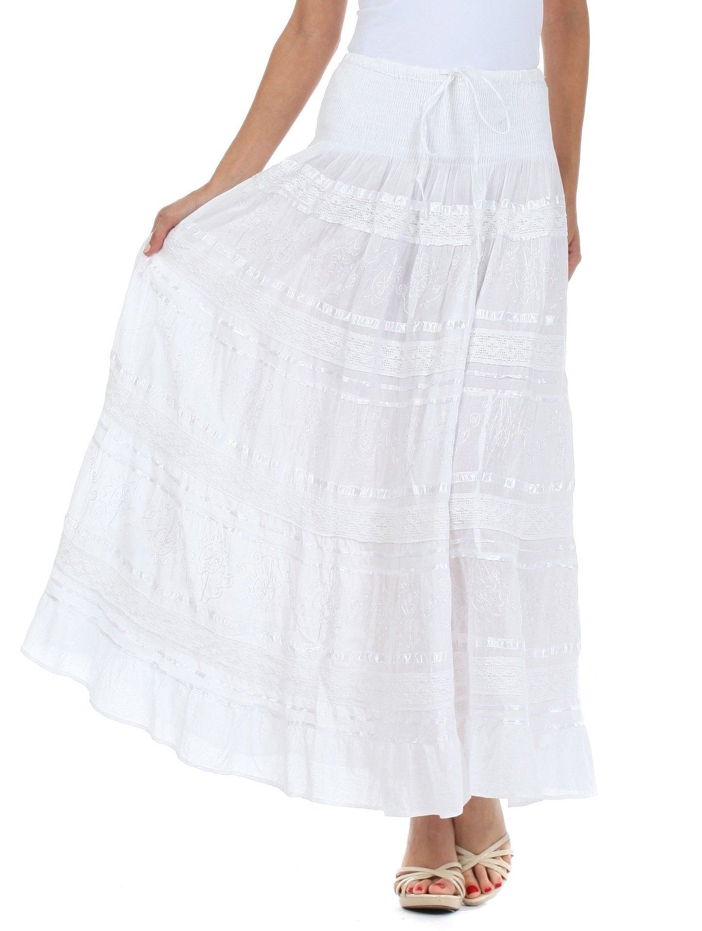Sakkas Lace and Ribbon Peasant Boho Skirt - Concordia Style Boutique