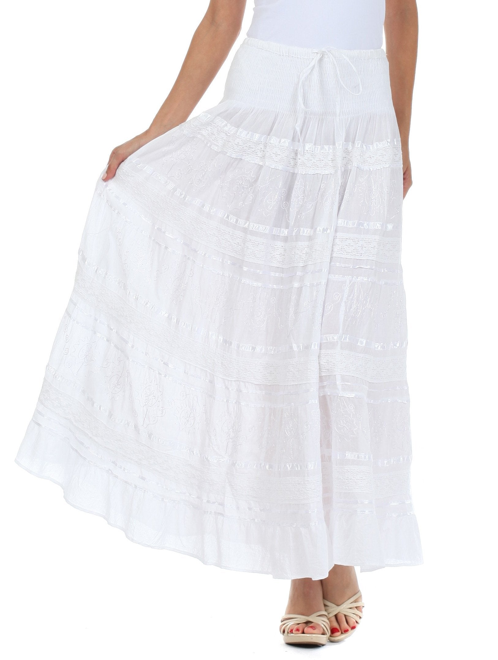 Sakkas Lace and Ribbon Peasant Boho Skirt - Concordia Style Boutique