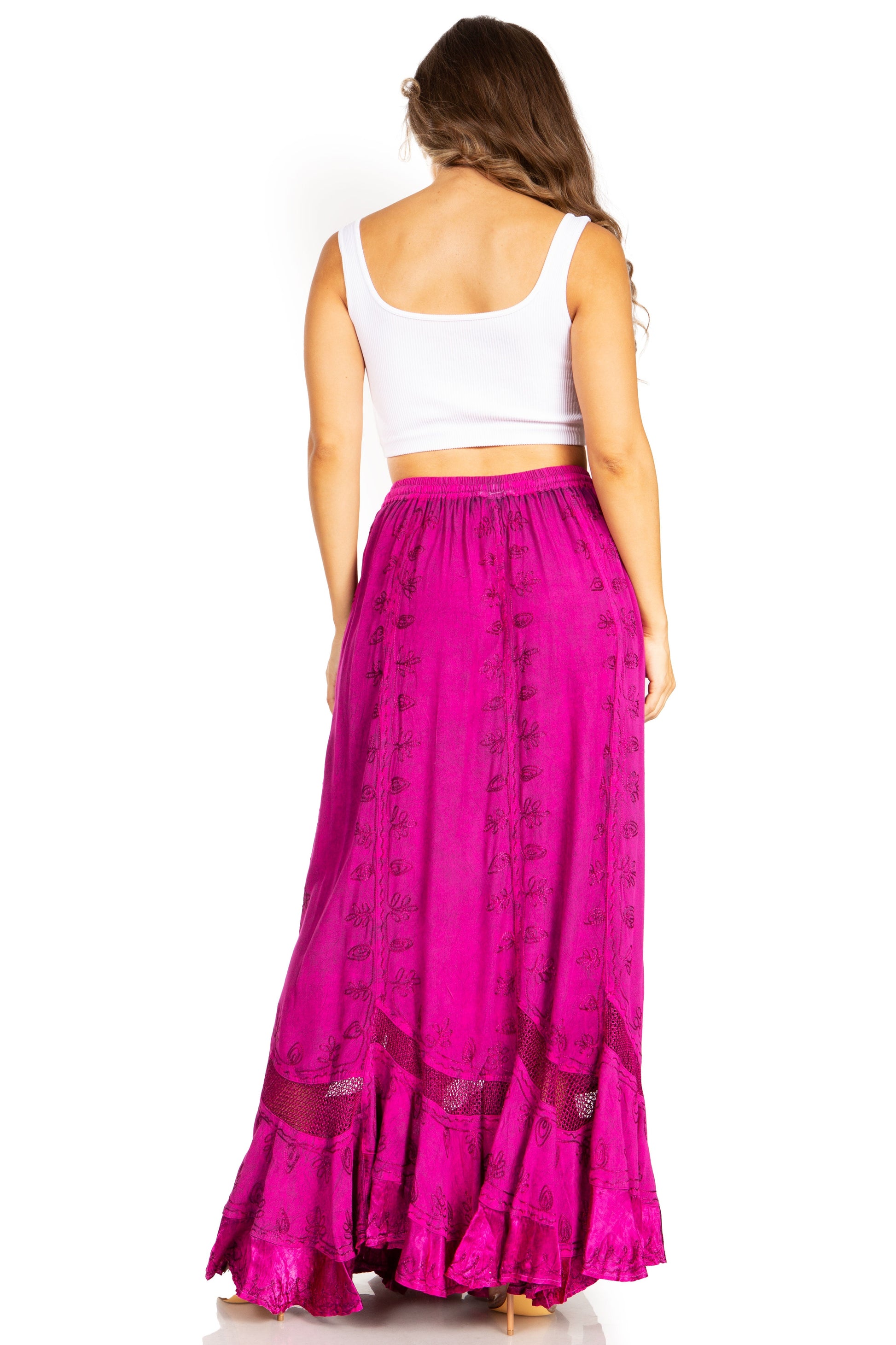 Sakkas Ivy Second Women's Maxi Boho Elastic Waist Embroidered A Line Long Skirt - Concordia Style Boutique