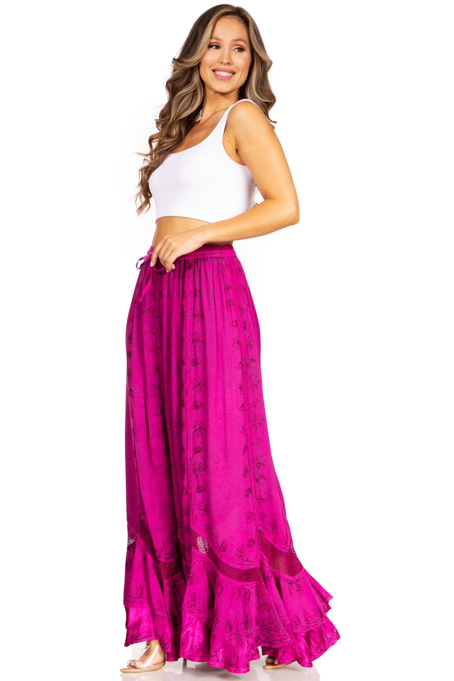 Sakkas Ivy Second Women's Maxi Boho Elastic Waist Embroidered A Line Long Skirt - Concordia Style Boutique